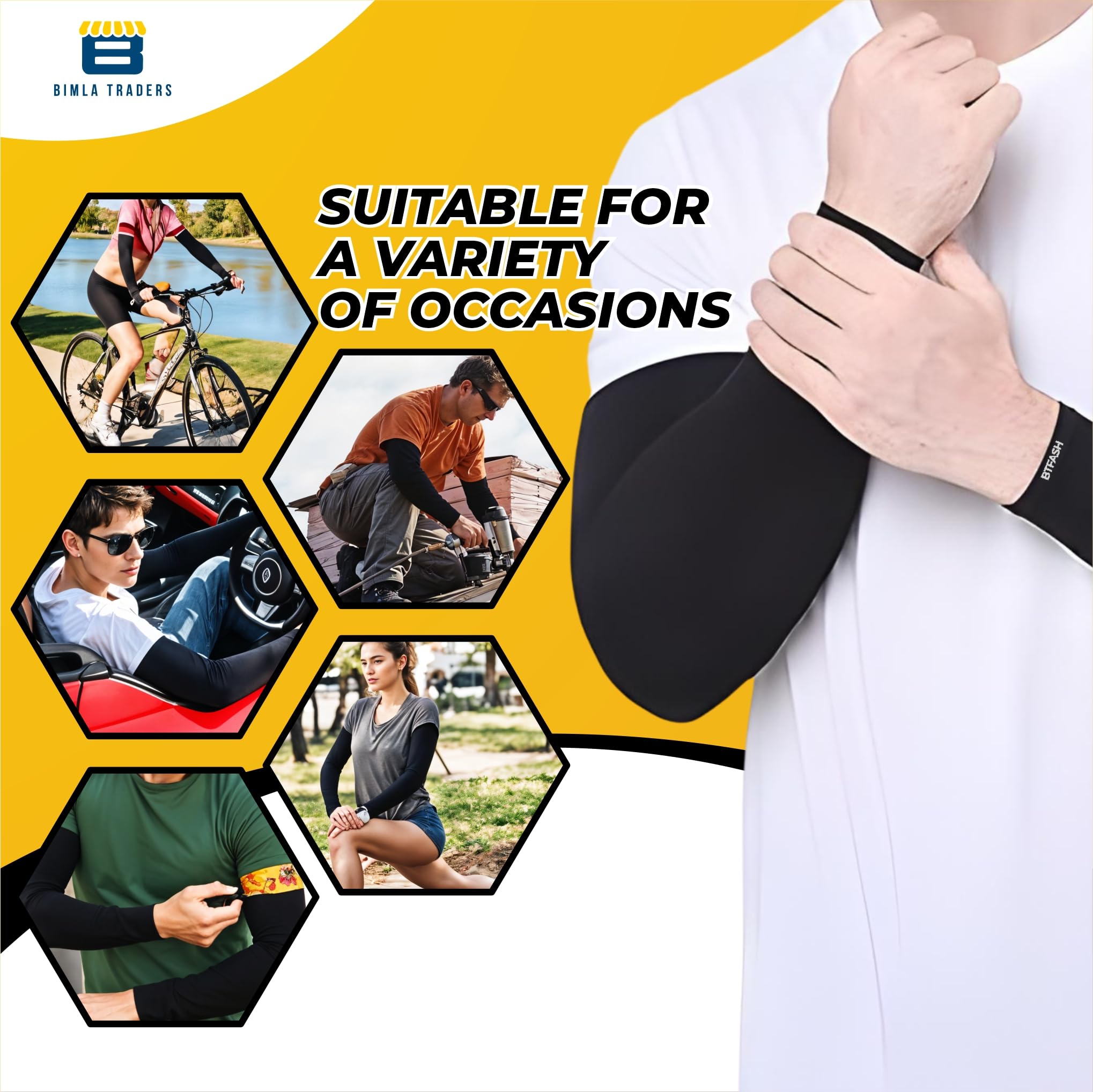 BTfash Unisex UV Protection Compression Cooling Sleeve Cover with Thumb Hole for Cycling, Driving, Running, Riding, Fishing, Golfing and Outdoor Sports (Black_PO1) 3