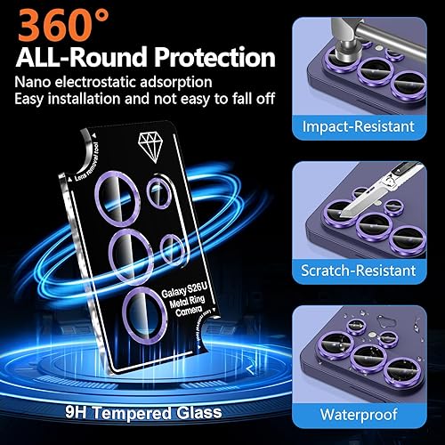 Vista 1361 de para Samsung Galaxy Z Flip 7 Protector de Lente de Cámara, Cubierta de Lente de Vidrio Templado con Anillo de Metal Individual, [Fuerte Adhesión] 1