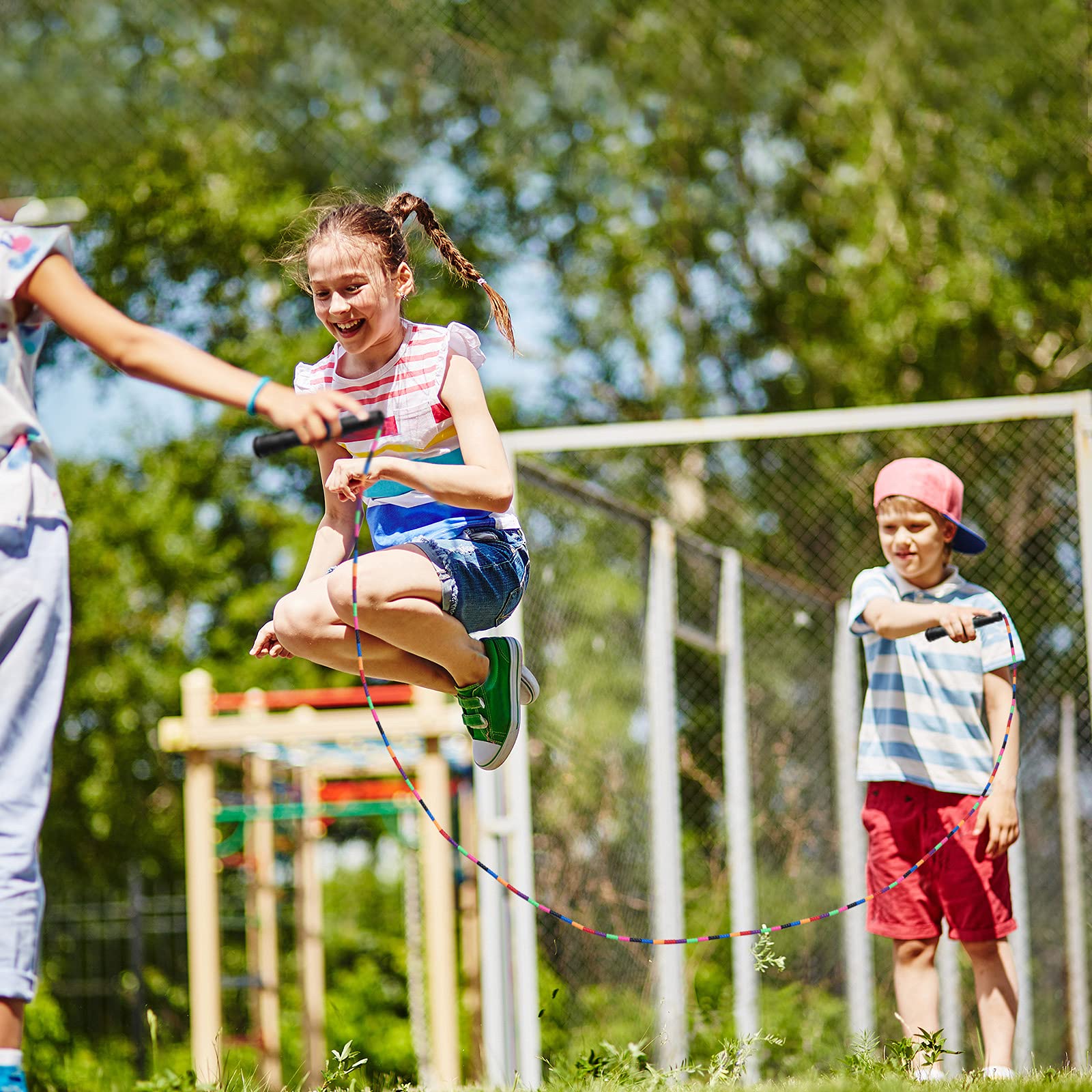 Beprepco Lot De 2 Cordes à Sauter Hollandaises Doubles De 4,8 M Pour Enfants Et Adultes, Corde à Sauter Avec Perles En Plastique, Assez Longue Pour 4 à 5 Pulls (bleu