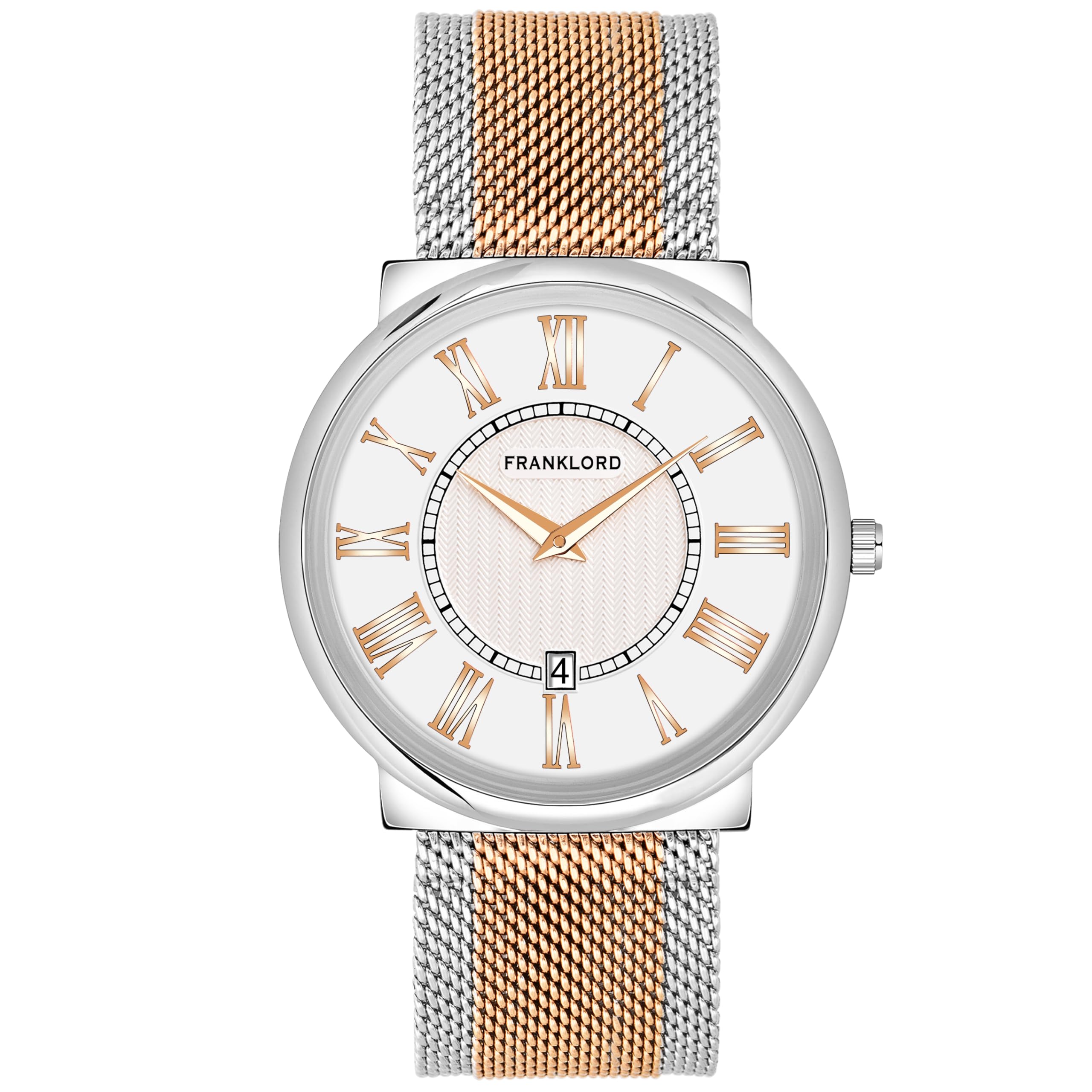 Franklord Two Tone Roman Series | Round White Dial with Date Function | Premium Luxury Watch for Men | Stainless Steel Strap | Elegant Wrist Watch for Men & Boys (B0CTX232KQ) Amazon Price History, Amazon Price Tracker