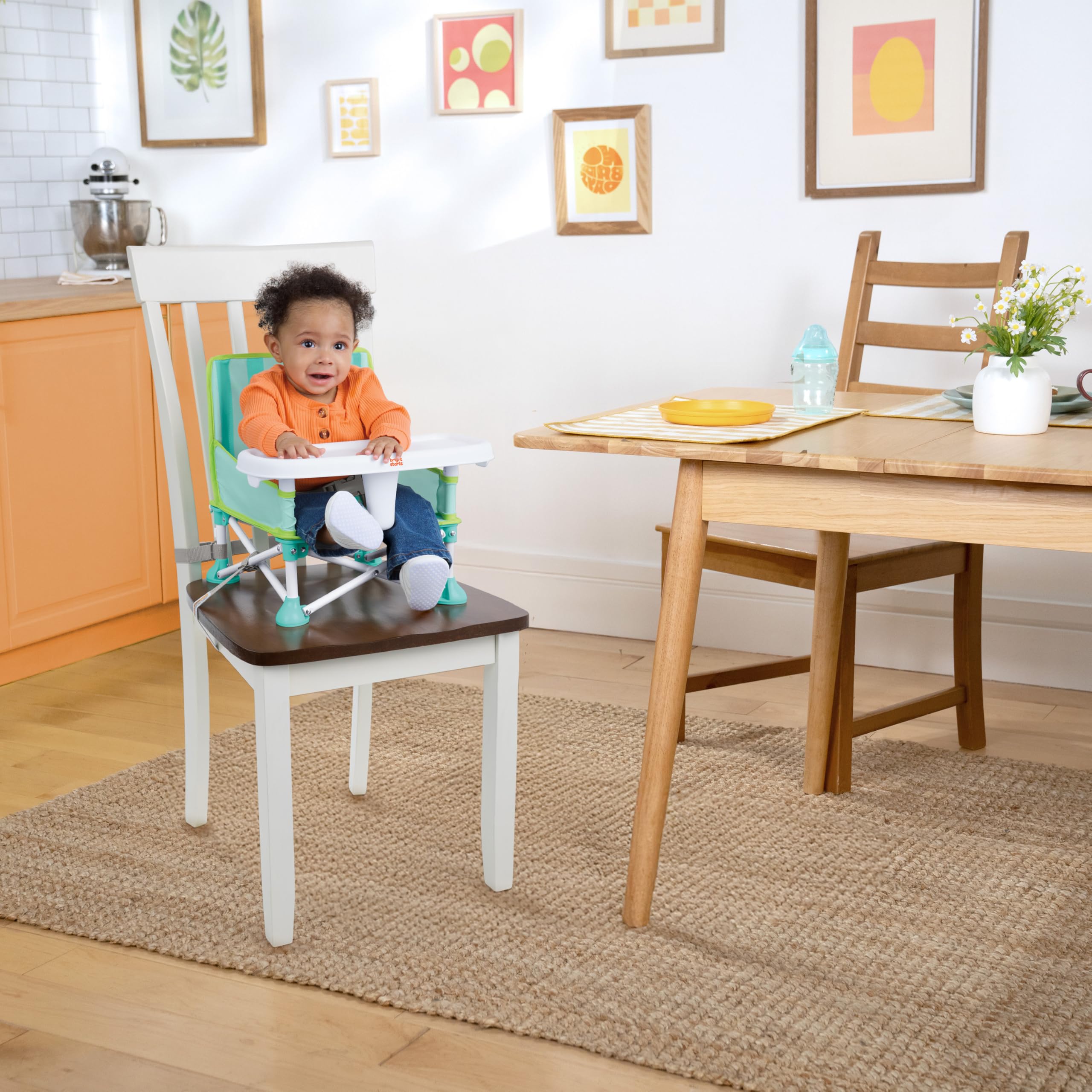 Bright Starts, Rehausseur portable Pop ’N Sit Cabana, parasol UPF, siège sol, intérieur extérieur, pliable compact, 6 mois 3 ans