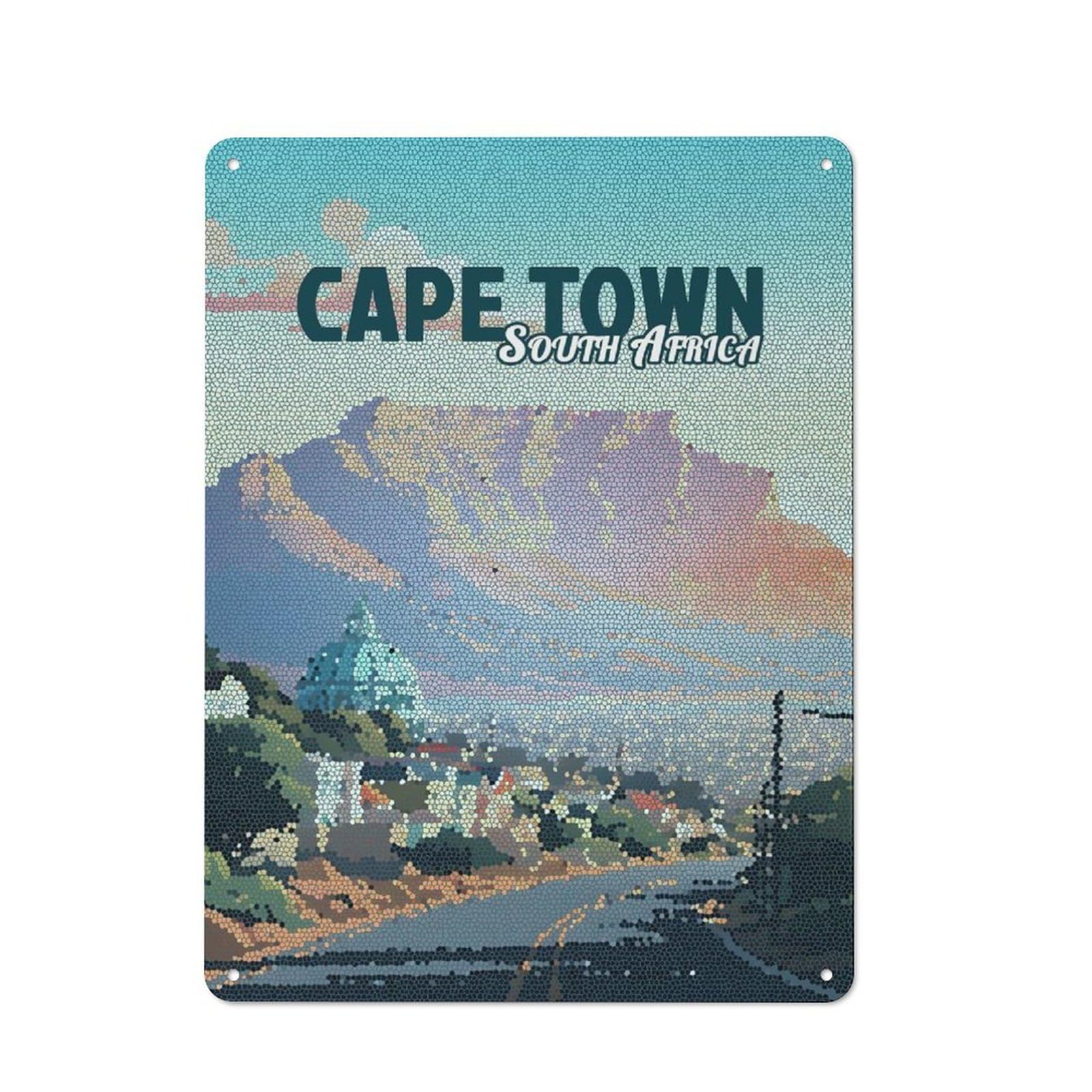 Junmoney Style-23 Rustic Metal Sign With Cape Town South Africa Mosaic Art Design 40X30cm, Country Vintage Cottage Wall Art For Kitchen, Cottage, Porch Or Garden Room