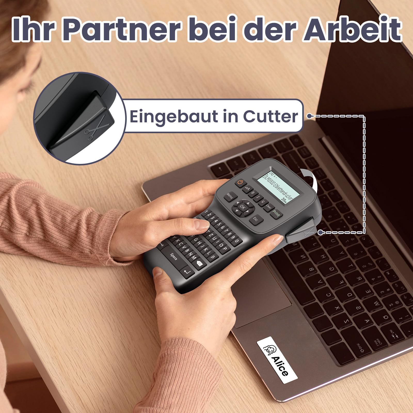 Etichettatrice industriale, portatile, Bluetooth, stampante per etichette con tastiera QWERTZ, adatta per ufficio, casa e officina, LM1600