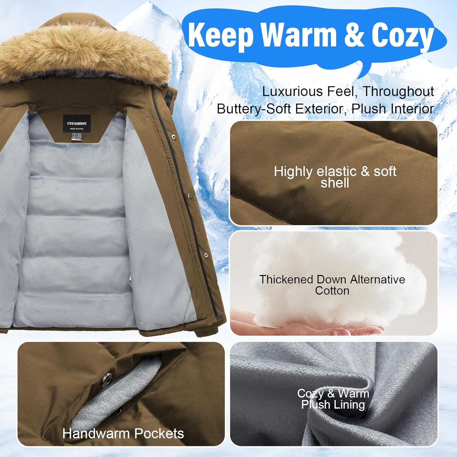 Boy's Winter Coat Kids Puffer Jacket Water Resistant Bubble Outerwear Fleece Heavyweight Parka with Fur Hood - Image 6