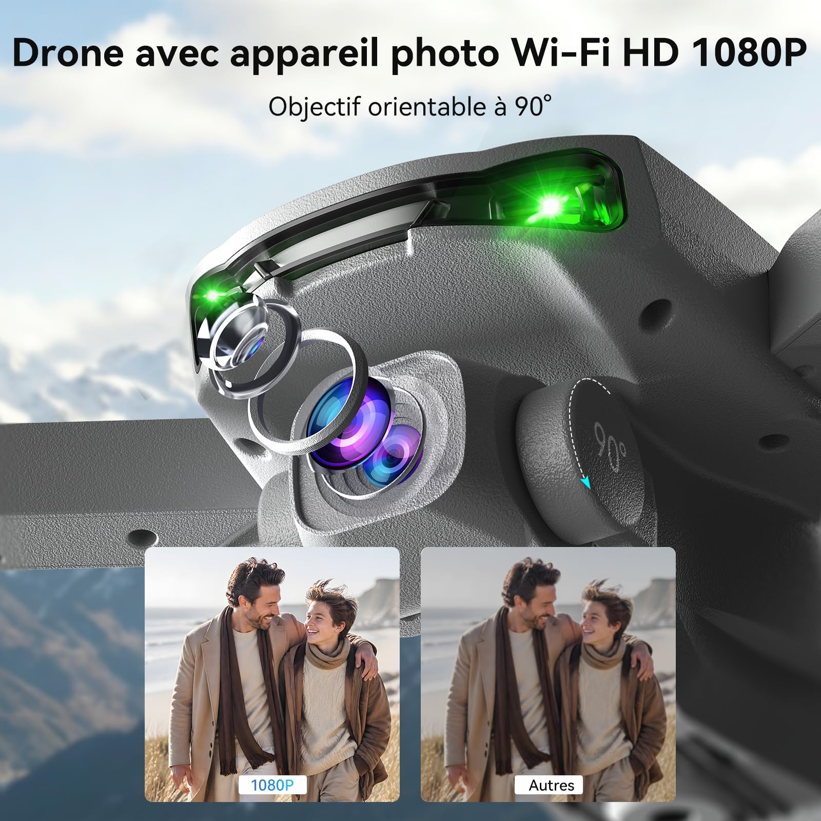 SIMREX Drone avec caméra 1080p pour enfants et adultes (gris)