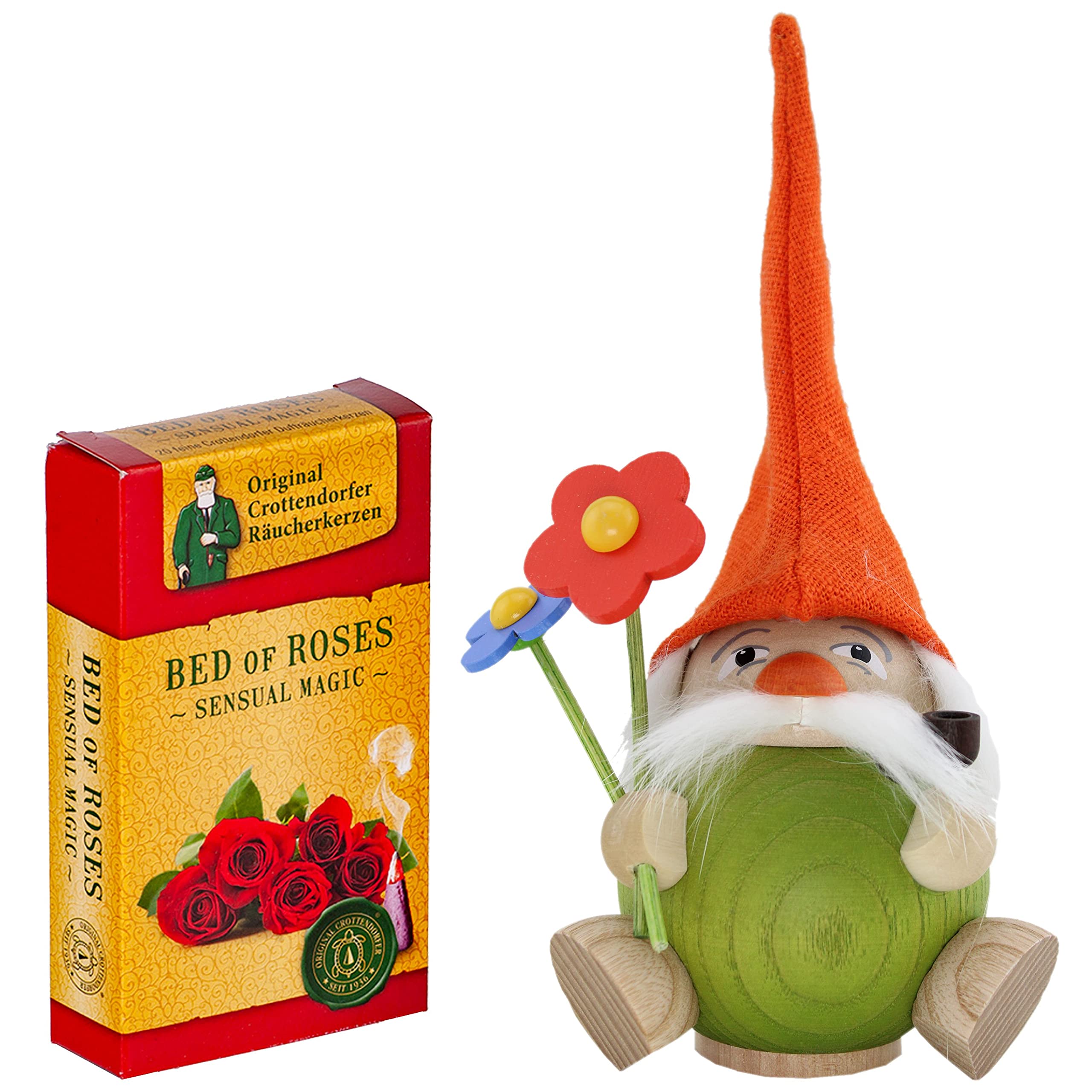 Seiffener VolkskunstIncense Smoker Figurine Mother's Day Gnome 19 cm Incense Smoking Figure Ore Mountains Original 2/12801 Mother's Day Gnome with Bouquet of Flowers