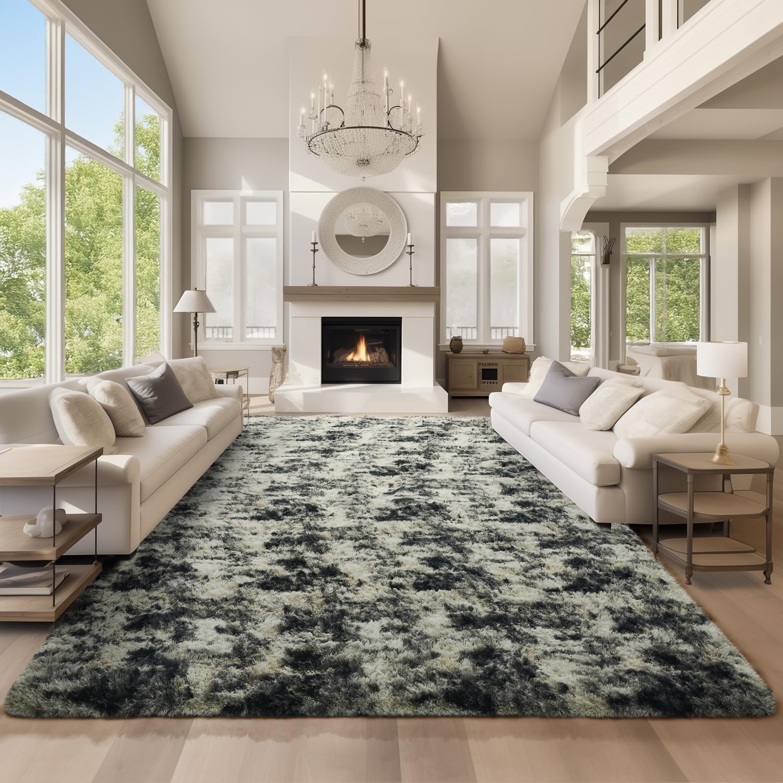 Ophanie 9x12 Black Gold and Grey Area Rugs for Living Room,Large Dark Black Gold Fluffy Shag Fuzzy Plush Soft Carpets,Floor Shaggy Rugs for Bedroom,Carpet for Boys Decor with Over 99 pcs Pile fibers