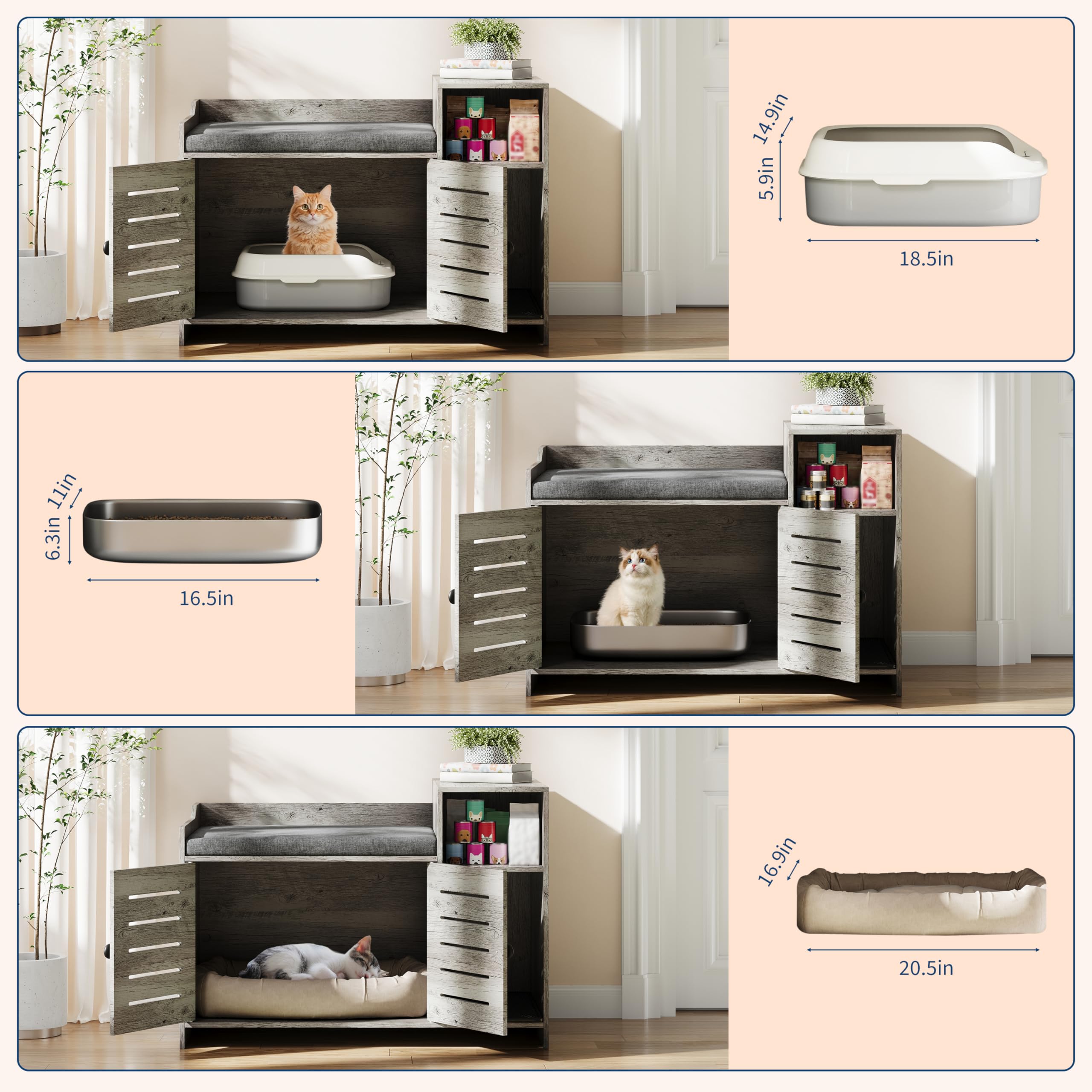 Cat Litter Box Enclosure, Hidden Litter Box Cabinet Furniture with Scratch Pad, Farmhouse Indoor Cats House with Storage Layer for Hallway, Bedroom - image 2