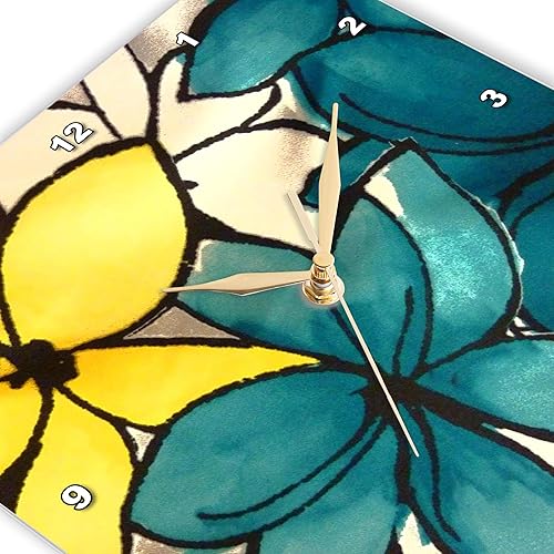 Miniatura 4 de 3dRose dpp_32104_1 Reloj de pared floral verde azulado y amarillo, 10.0 x 10.0 in