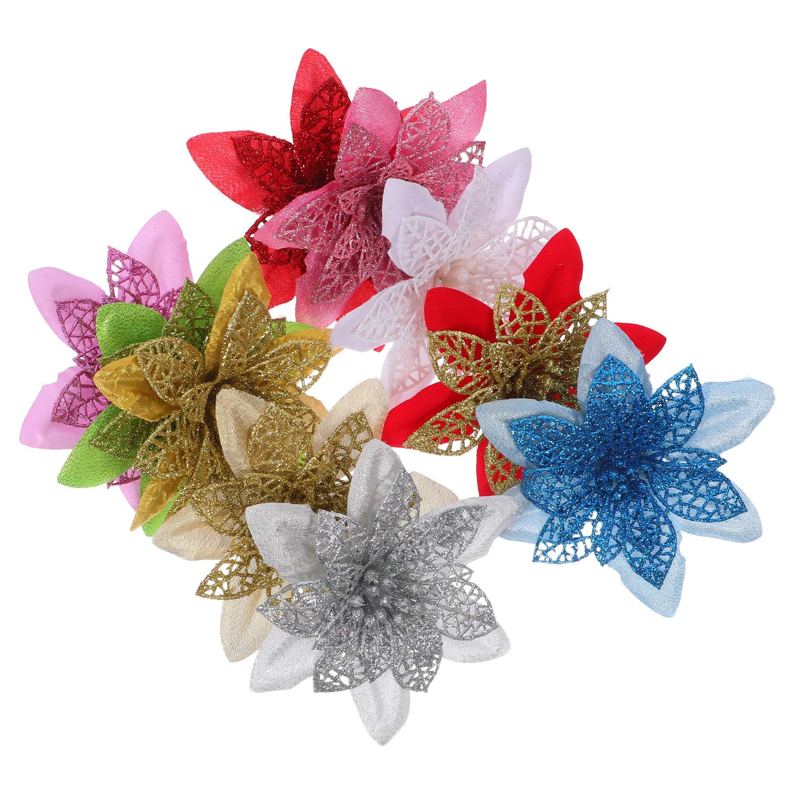 TOYANDONA 100 Unidades Flor de Navidad Artificial para Árbol y Coronas,