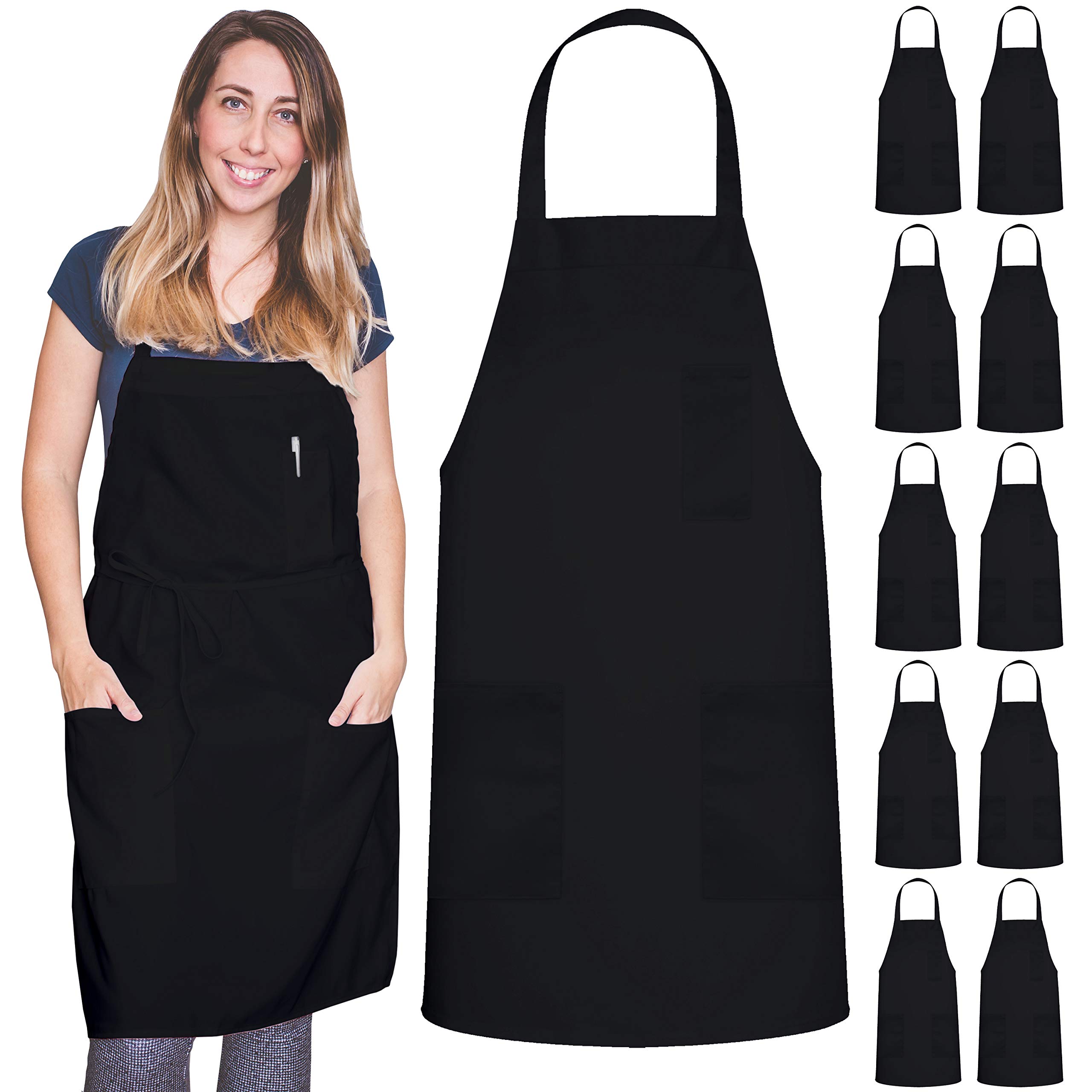 GREEN LIFESTYLE12 Pack Bib Apron - Unisex Black Apron Bulk Machine Washable for Kitchen Crafting BBQ Drawing Outdoors
