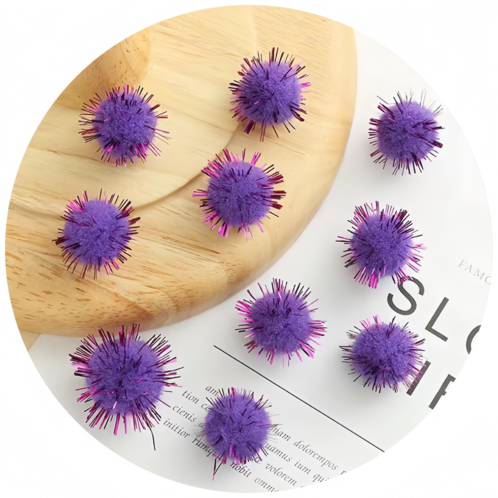 Pom-poms Ball Fluffy Craft, 500 sztuk pomponów brokatowych 25 mm, kuleczki kolorowe cekiny, pompony świąteczne, szycie pomponów, ozdoby świąteczne, kulki cekinowe(Violett)