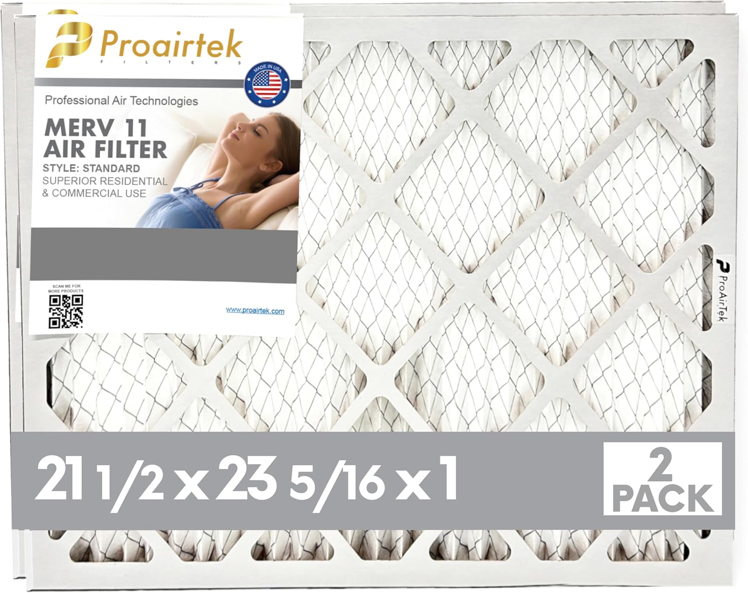 Proairtek AF21H23D1M11SWH Model Standard 21.5 x 23 5/16 x 1 Pack of 2 Air Filters, MERV 11; Ideal for Anyone Wanting Crisp Air in Their Home