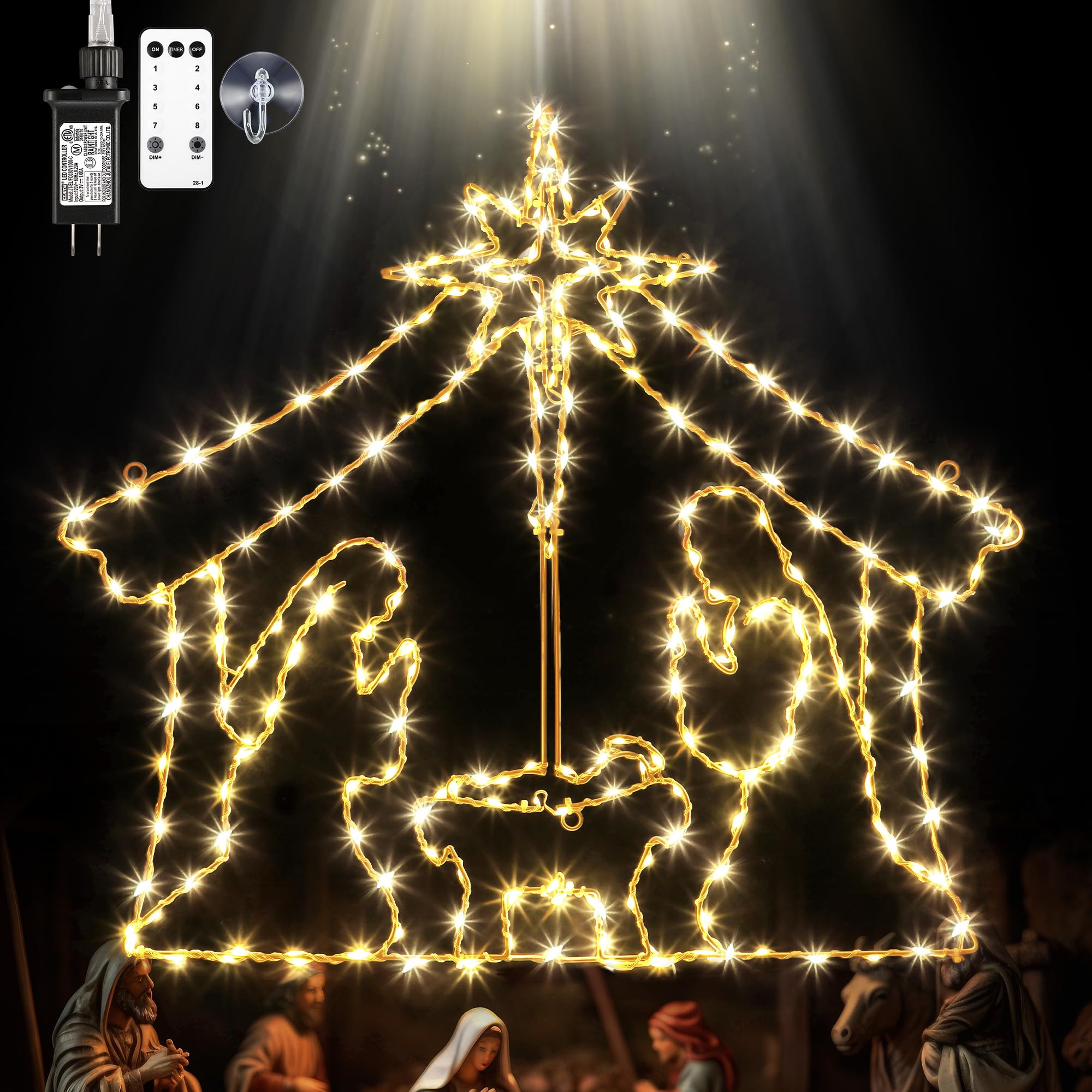 Luces de Navidad para ventana de 31 pulgadas, gran escena iluminada con 260 LED, estrella de Belén, luces de ventana de Navidad, enchufe para decoración de día festivo, al aire última