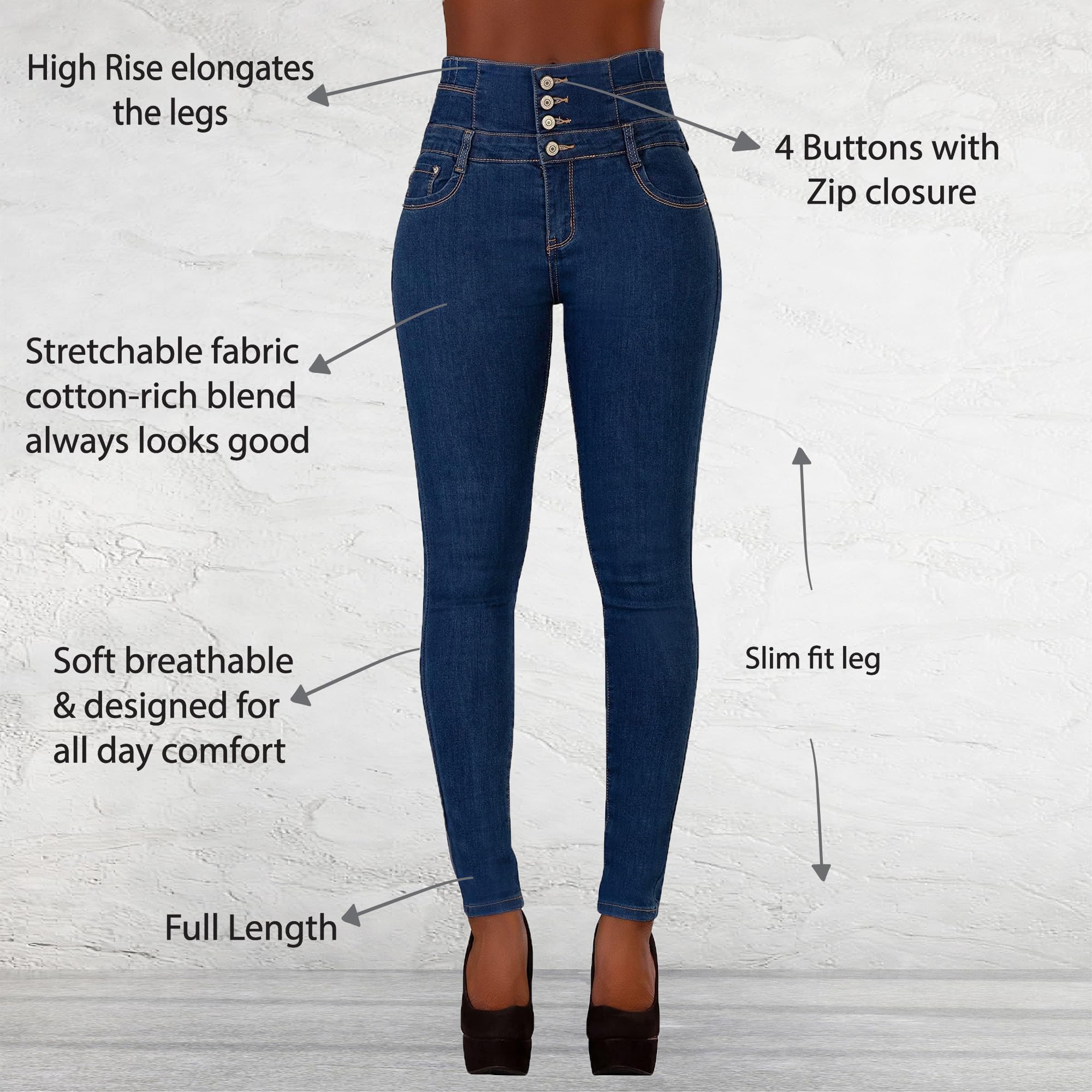 Glook Mujer Pantalones Vaquero Skinny Push Up Pantalones Elástico Jeans Cintura Alta