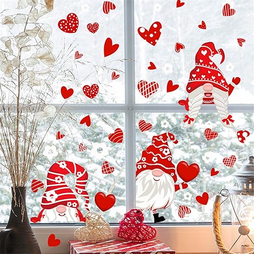 Adhesivos para ventana de gnomo de corazón para el día de San Valentín decoración del día de San Valentín calcomanía de pared de corazón de gnomo