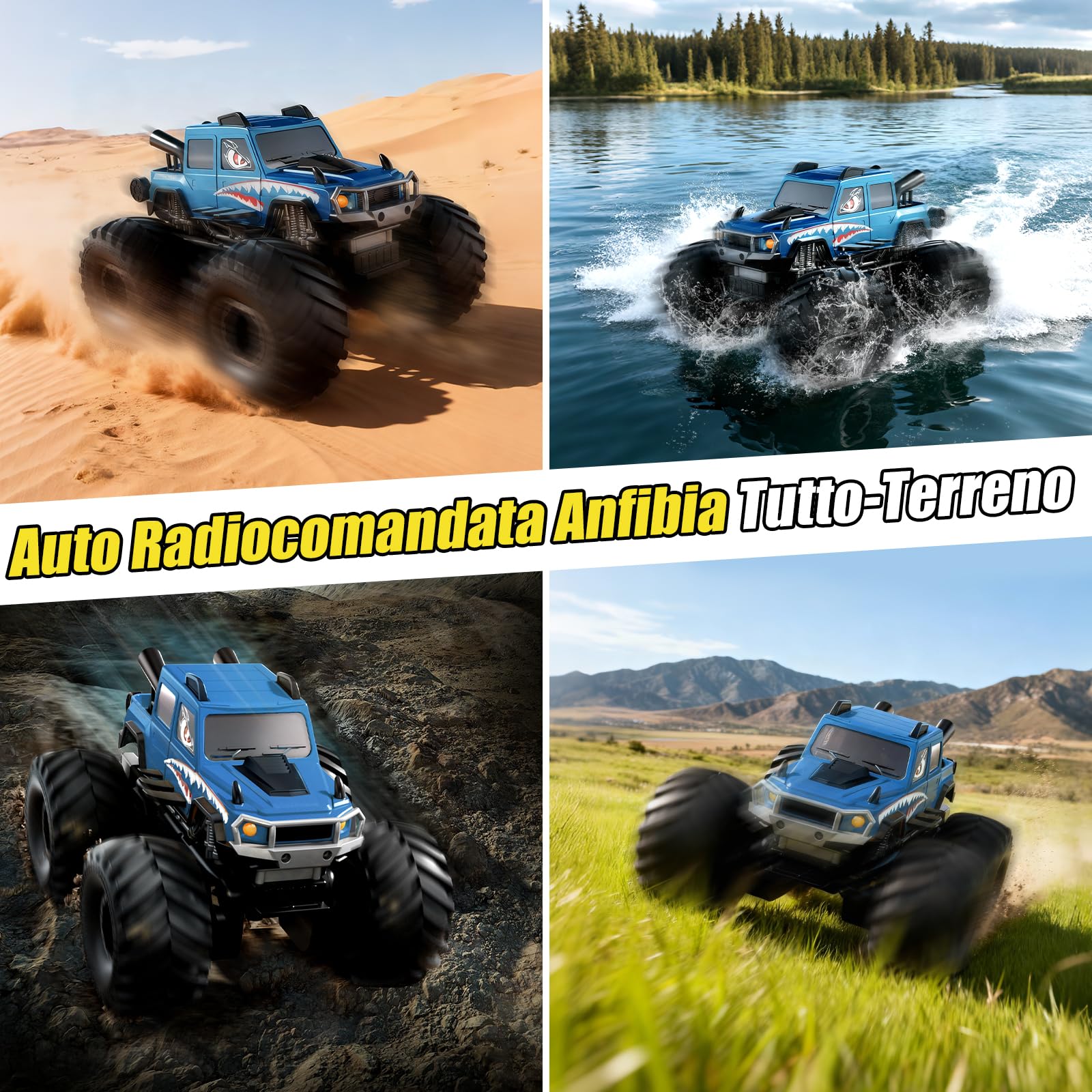 Macchina Telecomandata 4x4 per Bambini 6-12 Anni con Sensore Gesti - Blu | Veicolo Anfibio Telecomandato, Auto Radiocomandata Truck per Sabbia, Prato, Acqua e Terreno, Giocattoli per Ragazzo