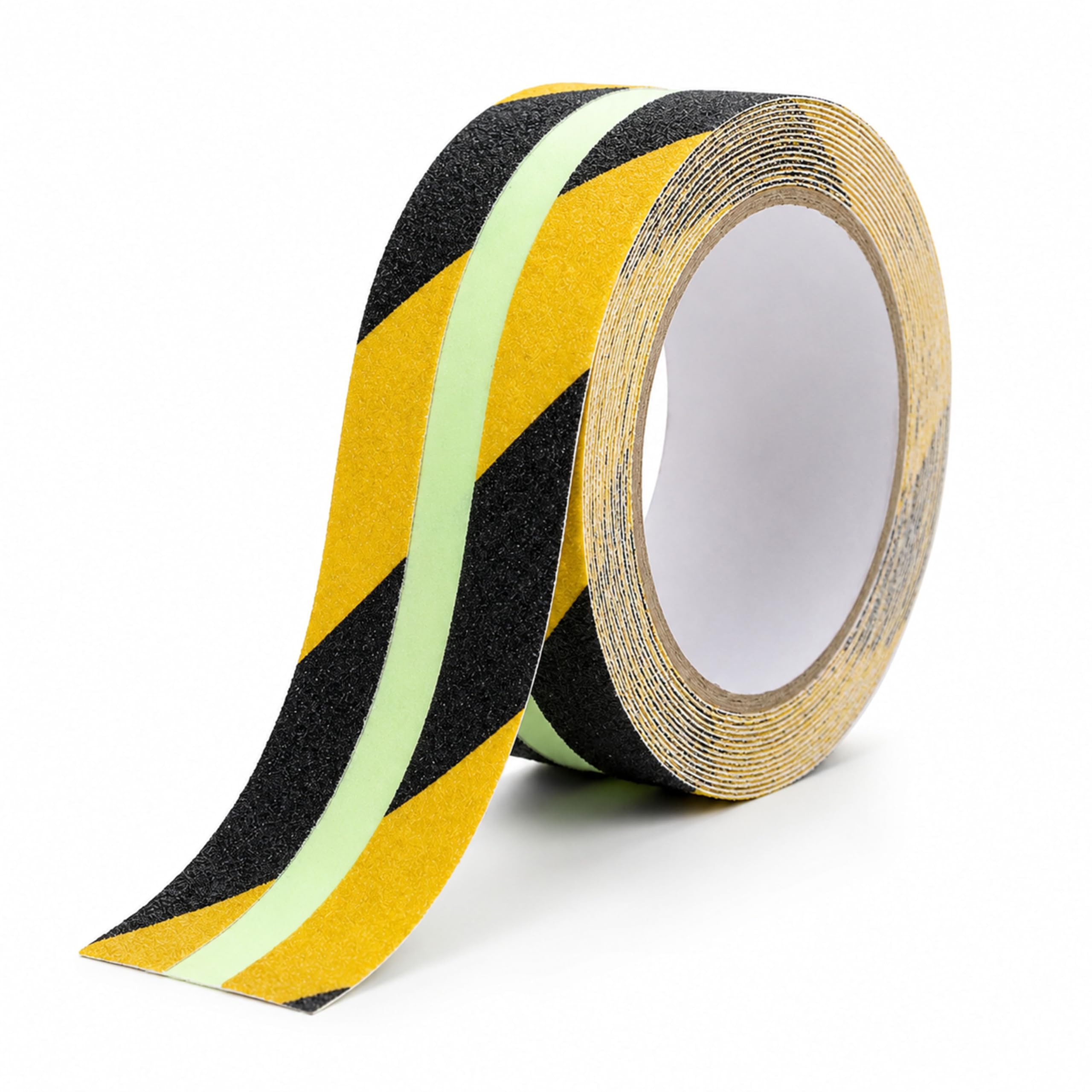 URMONA Nastro Antiscivolo 5x10 m, Striscia Fosforescente Scale Gradini | Alta visibilità, effetto luminescente, superficie ruvida, taglio su misura, scale, gradini, cantina, corridoio (Nero Giallo)