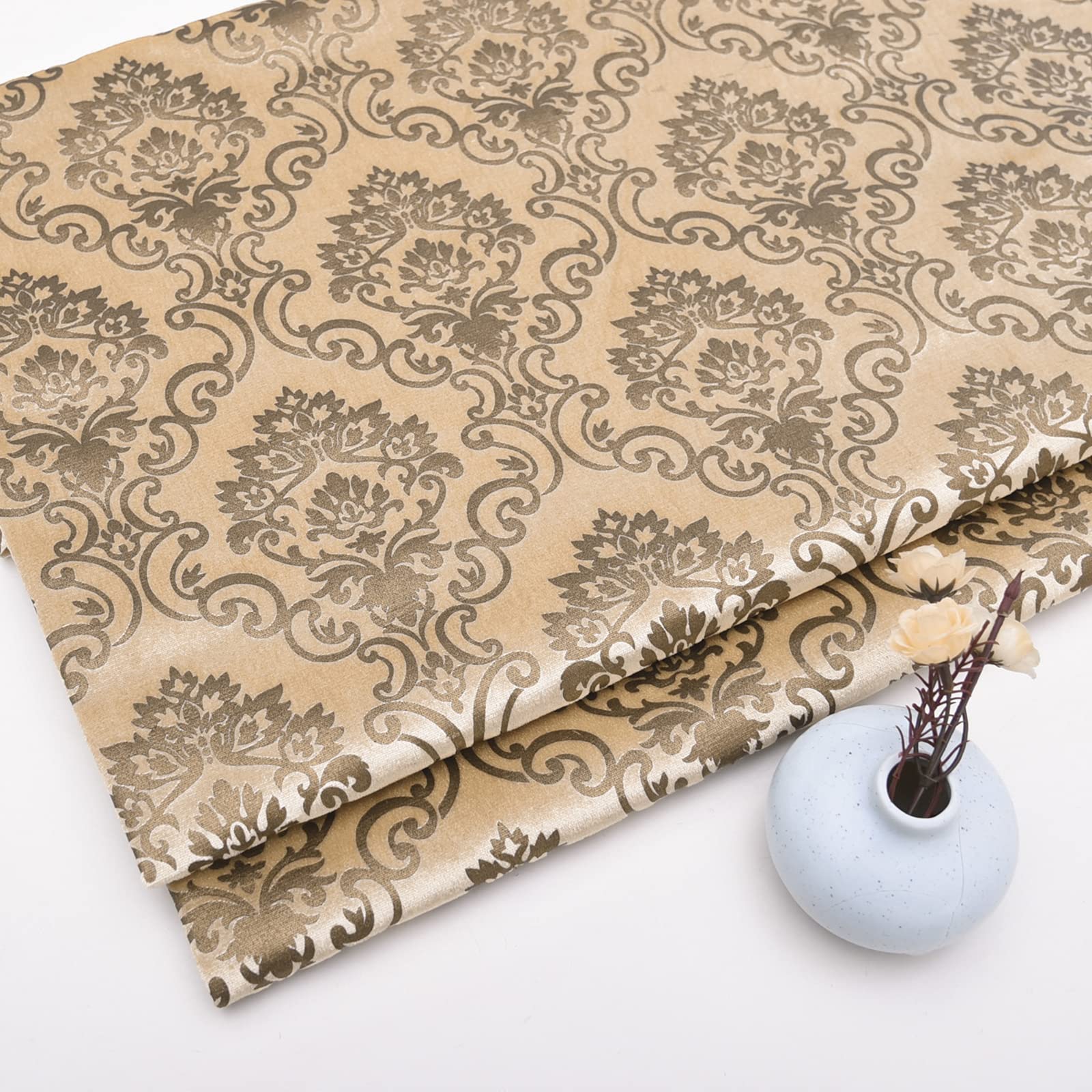 Amarillo Tejido de terciopelo tela de terciopelo de sofá con estampado floral suave para materiales de manualidades de bricolaje almohadas, cortinas fondo de foto decorativo 145x100cm (Size:1.45m*5m)