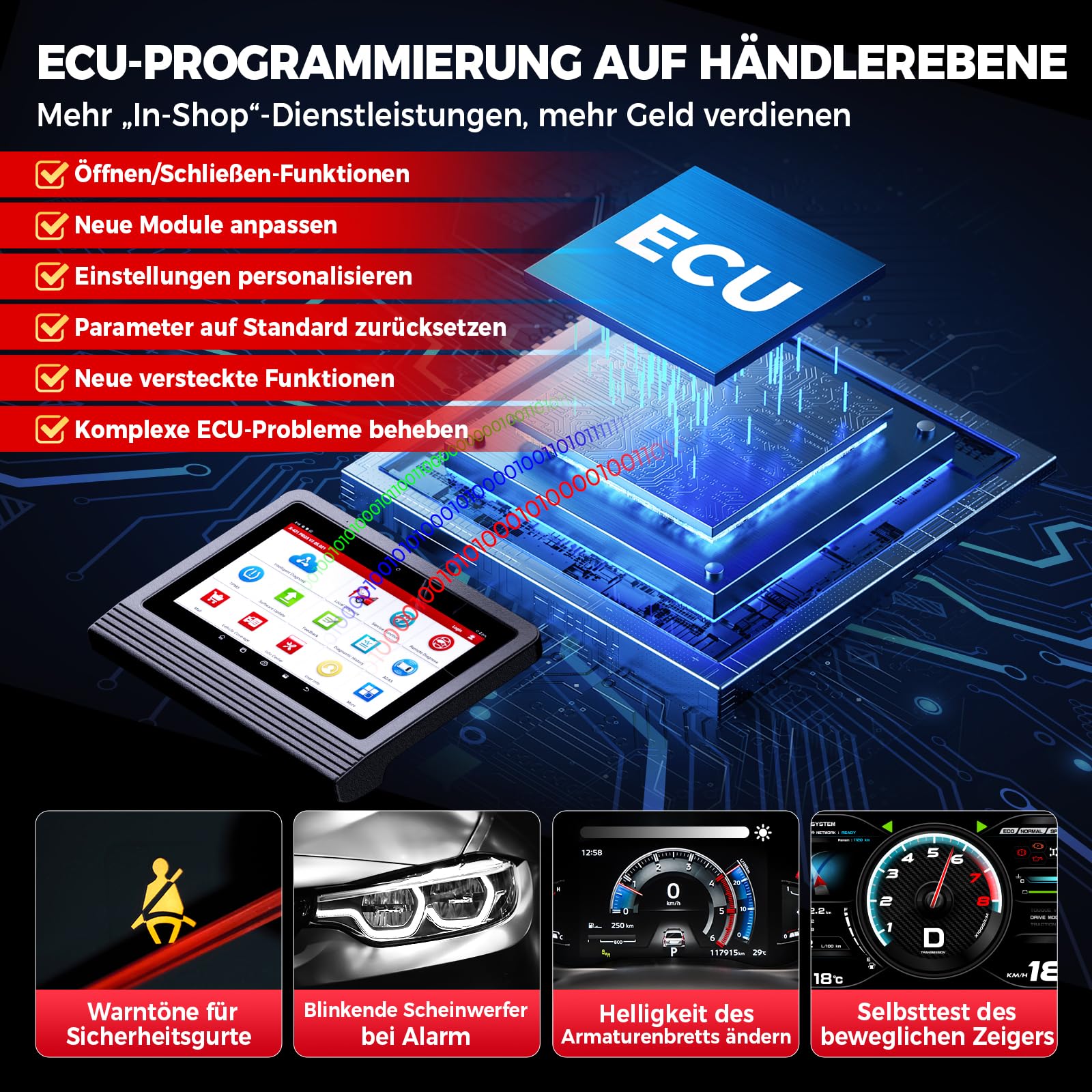 LAUNCH X431 V+ PRO 5.0, OBD2 Diagnosegerät Professionelles ECU Codierung, OE-Level Multibrand Diagnosetablett mit Diagnosegerät Auto mit 55+ Reset Service,2 Jahre Update Besser für Werkstätte