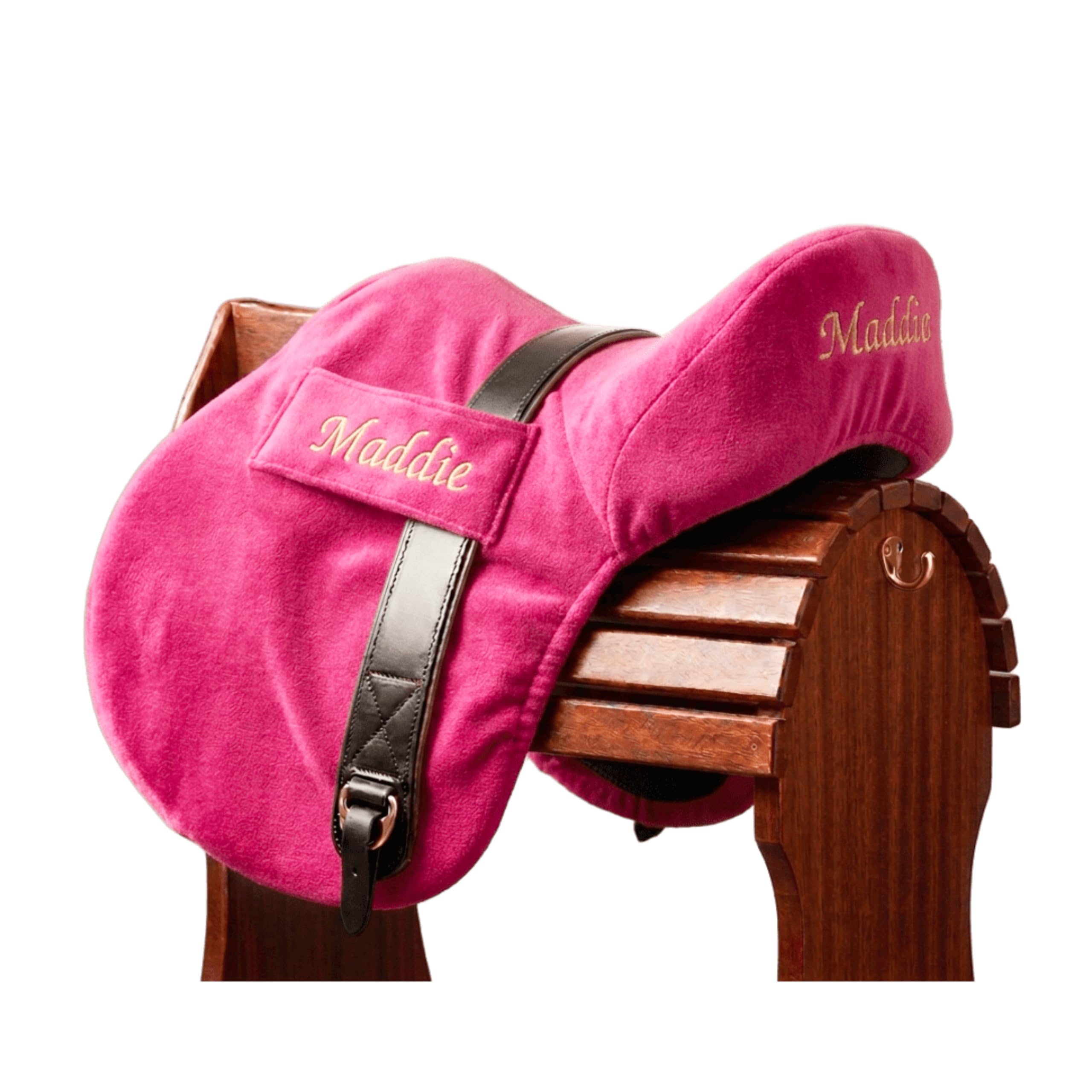 Personalised Embroidered Horse Fleece Saddle Cover (Cerise, Pony/Cob)