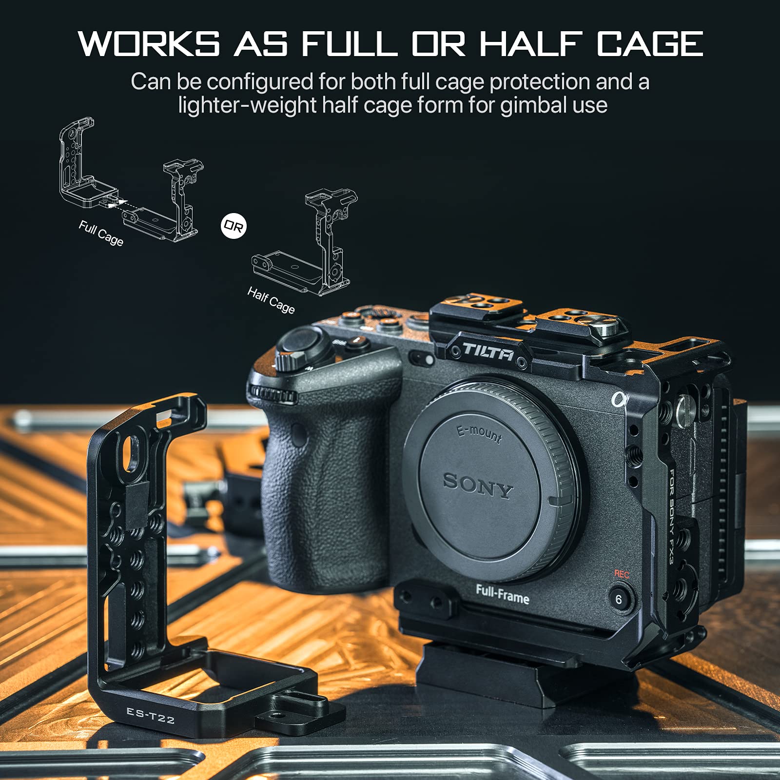 (Black) TILTA TA-T13-FCC-B Camera Cage Jaula de cámara para Sony FX3 ILME-FX3 Tiltaing Rig