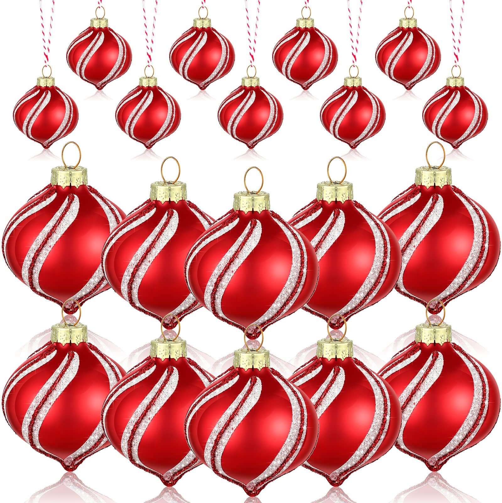 Hungdao12 Pcs Christmas Decor Peppermint Candy Ornament Set Christmas Candy Cane Balls Ornaments Christmas Candy Cane Decorations Christmas Balls Mini Glass Ornaments for Indoor Outdoor