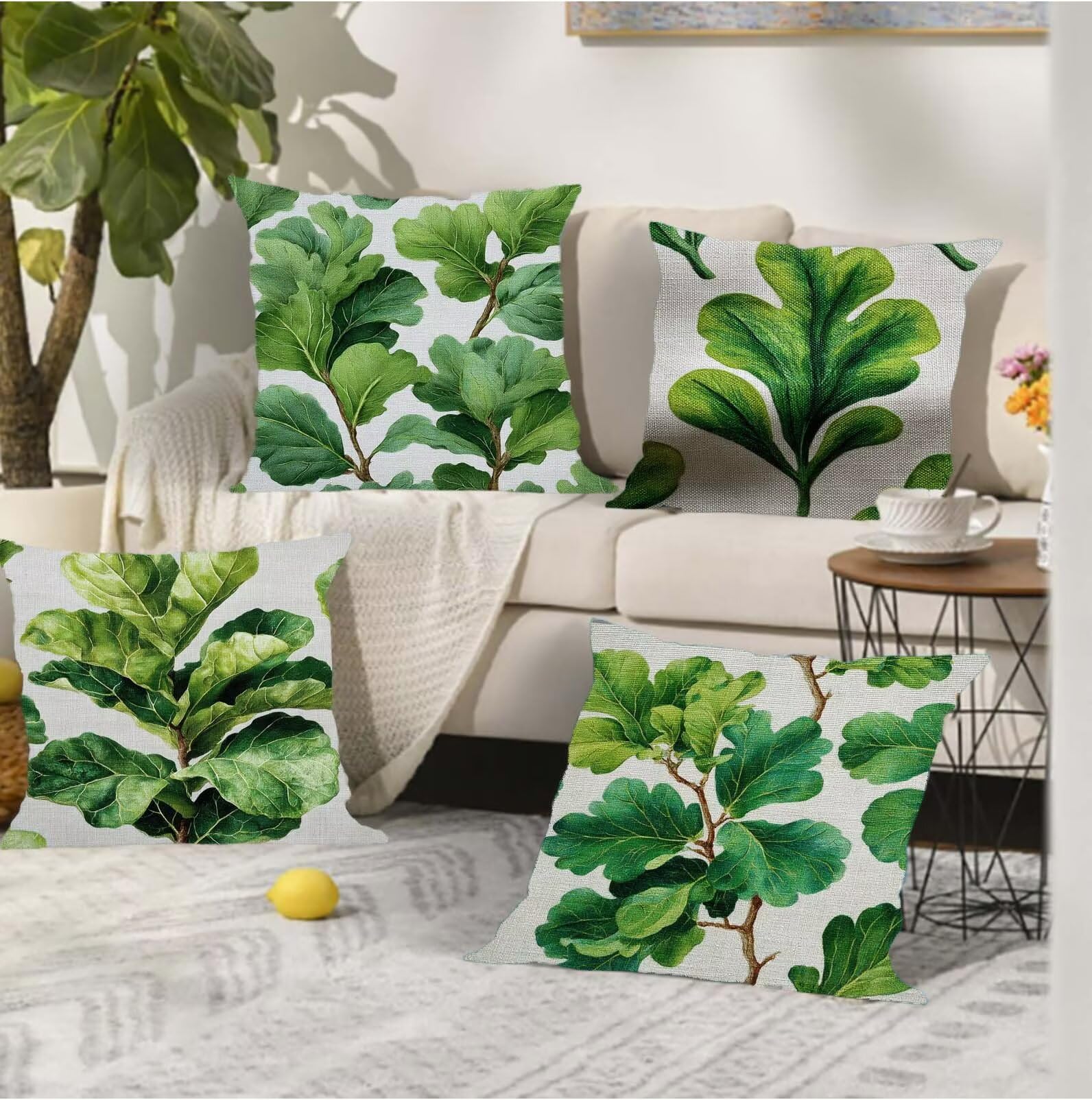Set di 4 Foglie Verde Cuscini Per Divano, Cuscini Divano 80x80, Esterno Impermeabili Velluto cuscino, Decorativi in esterni Moderni Arredo Copricuscini Soggiorno da Letto letti sedie giardini s-549