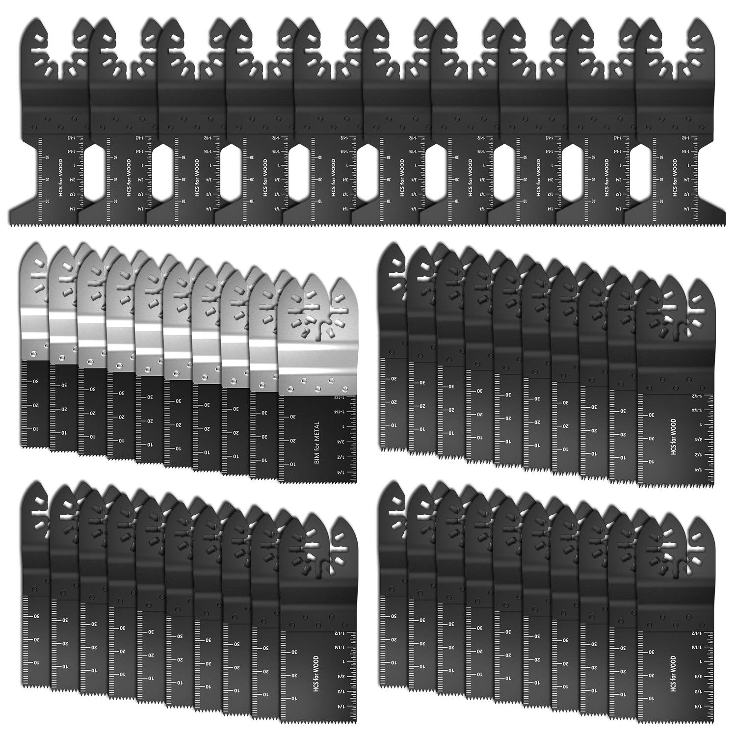 HOTBEST 50Pcs Universal Oscillating Muttitool Blades Wood Metal,Including HCS Bi-Metal Japan Oscillating Saw Blades,Fit Most Multi Tools Dewalt Rockwell Bosch Fein Multimaster Makita Dremel and More