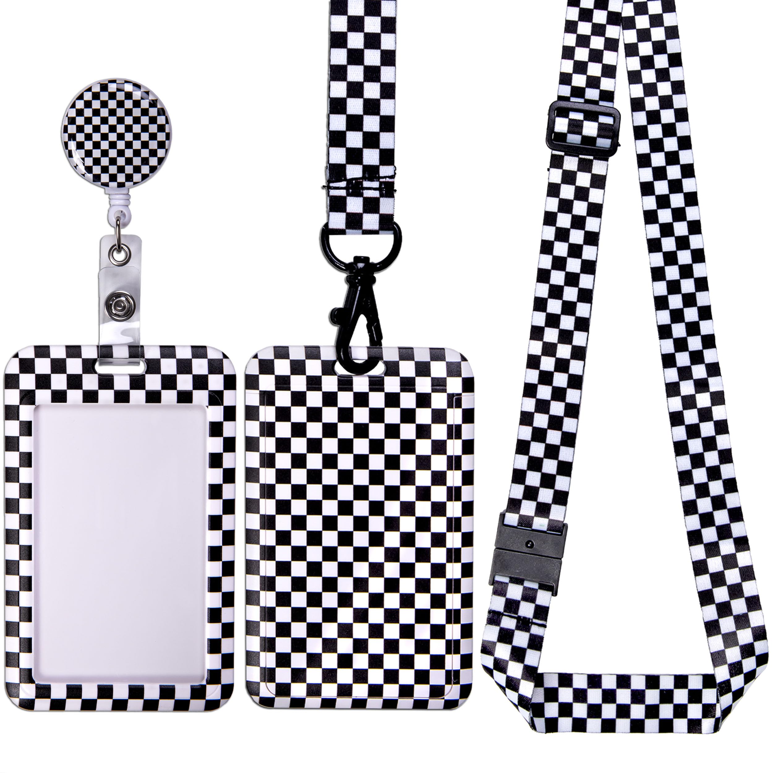 EASTEX Checkered Lanyard Keychain - Checkered Flag Lanyard for Keys Badge Fob - ID Card Holder Keychain - Teacher Lanyards