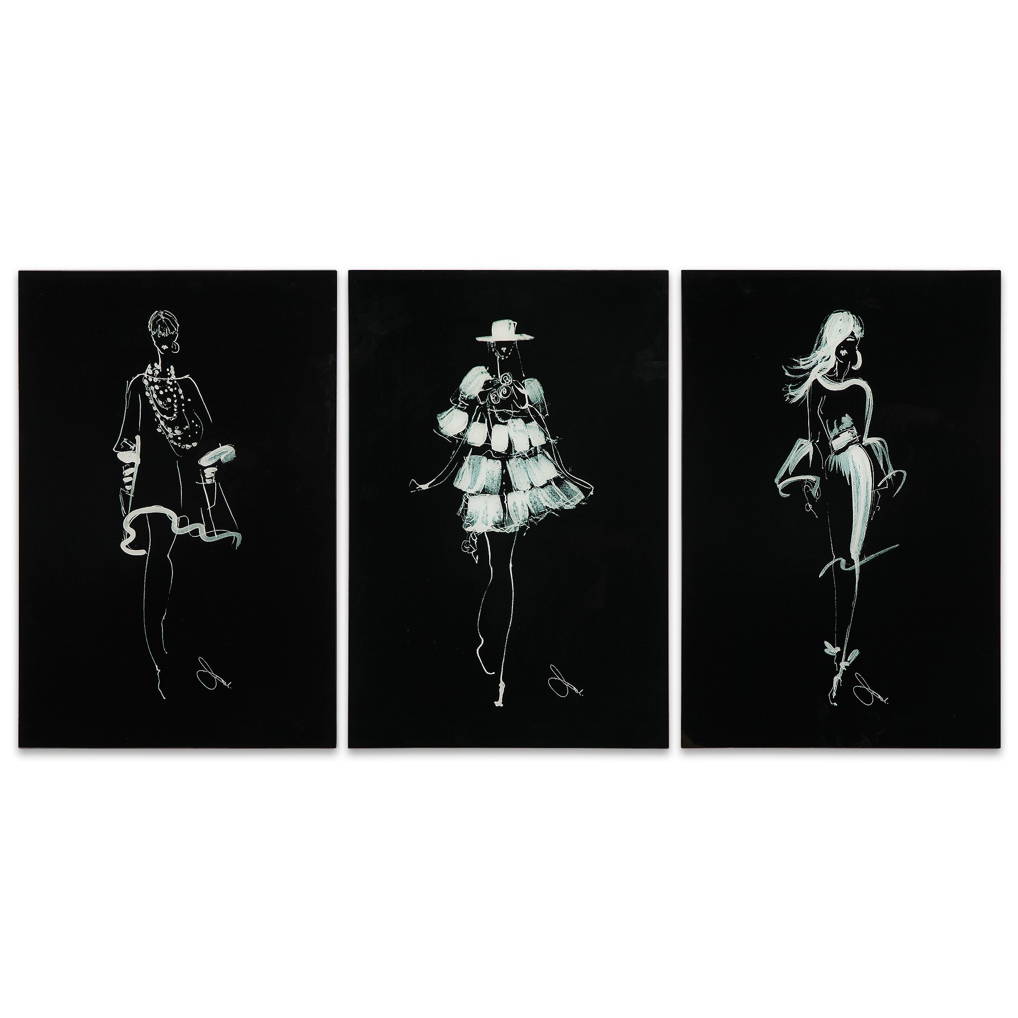 Empire Art Direct Fashion Walk 3 PCS Frameless Reverse Printed Tempered Art Glass Wall Art, Ready to hang, Living Room, Bedroom, Gallery, Dressing Room, 24" x 16" each