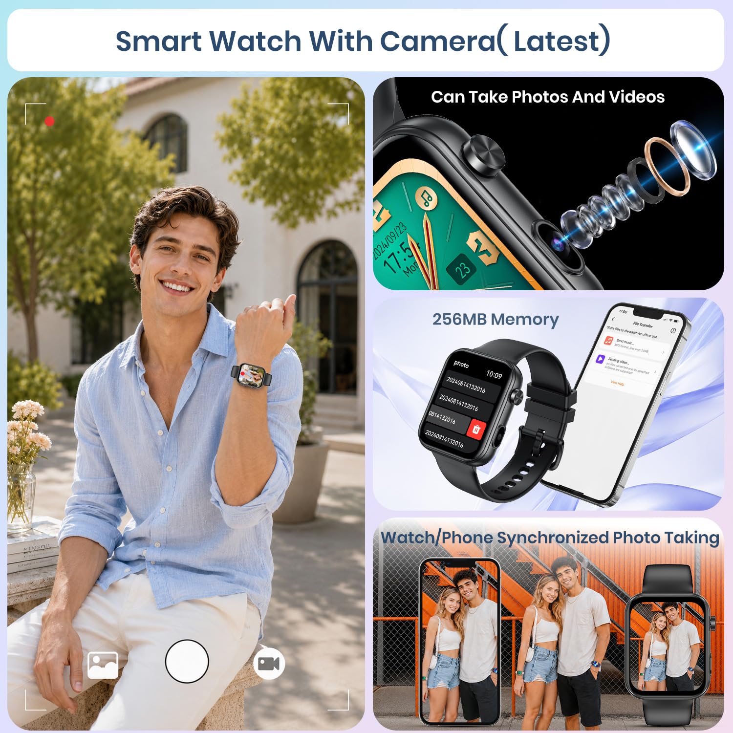 Smartwatch Damen mit Kamera & Video: Smart Watch Frauen 256MB Speicher Armbanduhr 1.91" LCD Touchscreen Schrittzähler Wasserdicht Bluetooth Telefonfunktion Herzfrequenz Schlaf Fitnessuhr 105 Sportmodi