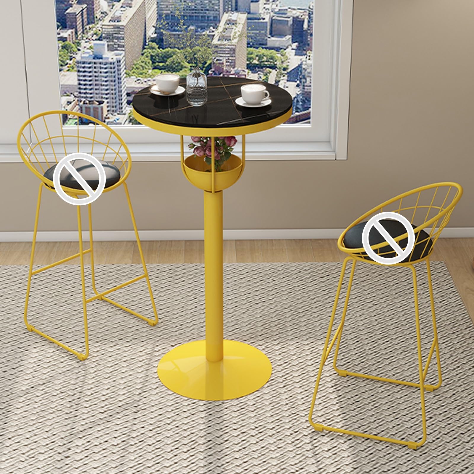 Tavolo alto, tavolini alti da bar esterno, design a doppio strato, piano in pietra sinterizzata, disponibile in diversi colori, 55x55x105 cm(Yellow)