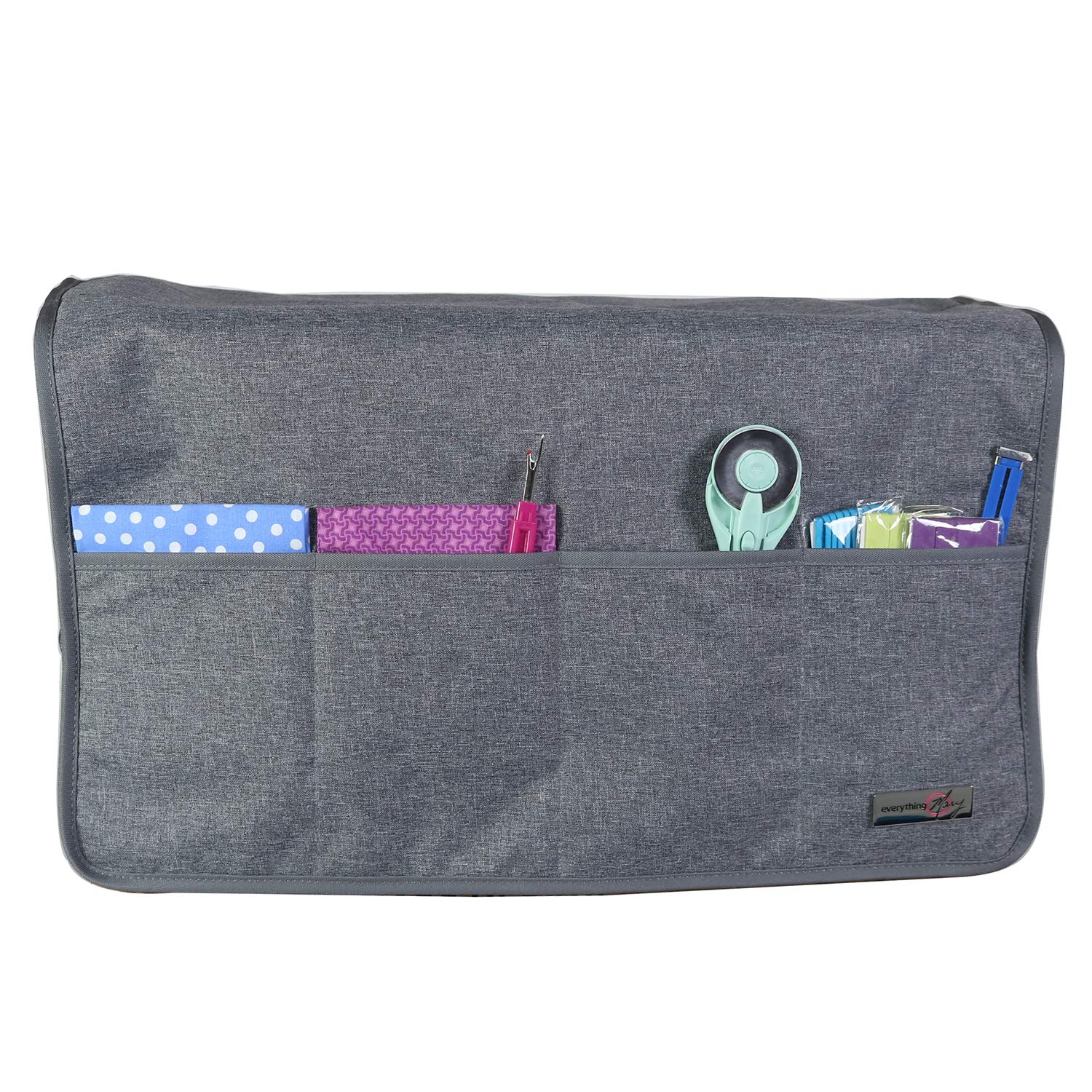 Everything Mary Deluxe XXL Quilted Fabric Sewing Machine Cover, Grey - Covers Singer, Brother & Most Standard Machines - Protective Dust Case Bag with Storage Pockets for Needles & Accessories