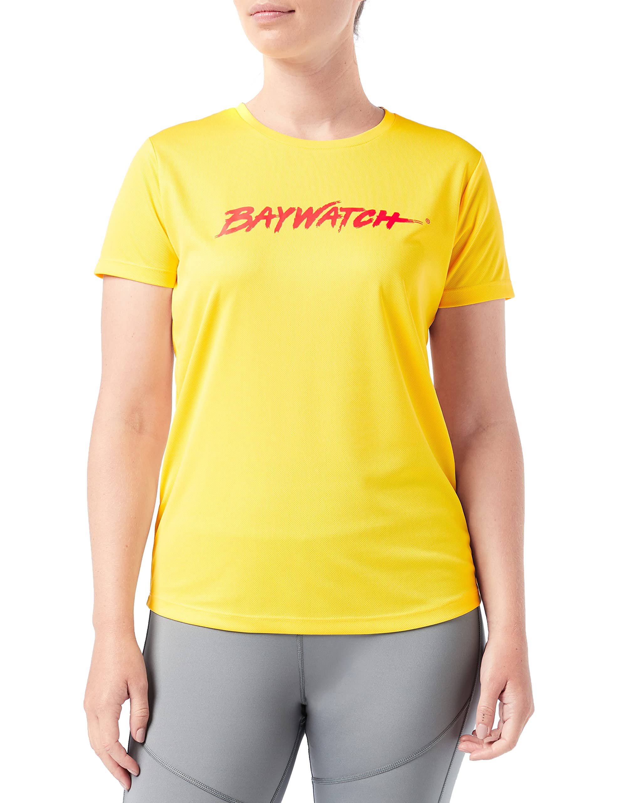 Lifeguardgear Women's Yellow Licensed Baywatch Fitted Cooltex T-Shirt (Small)
