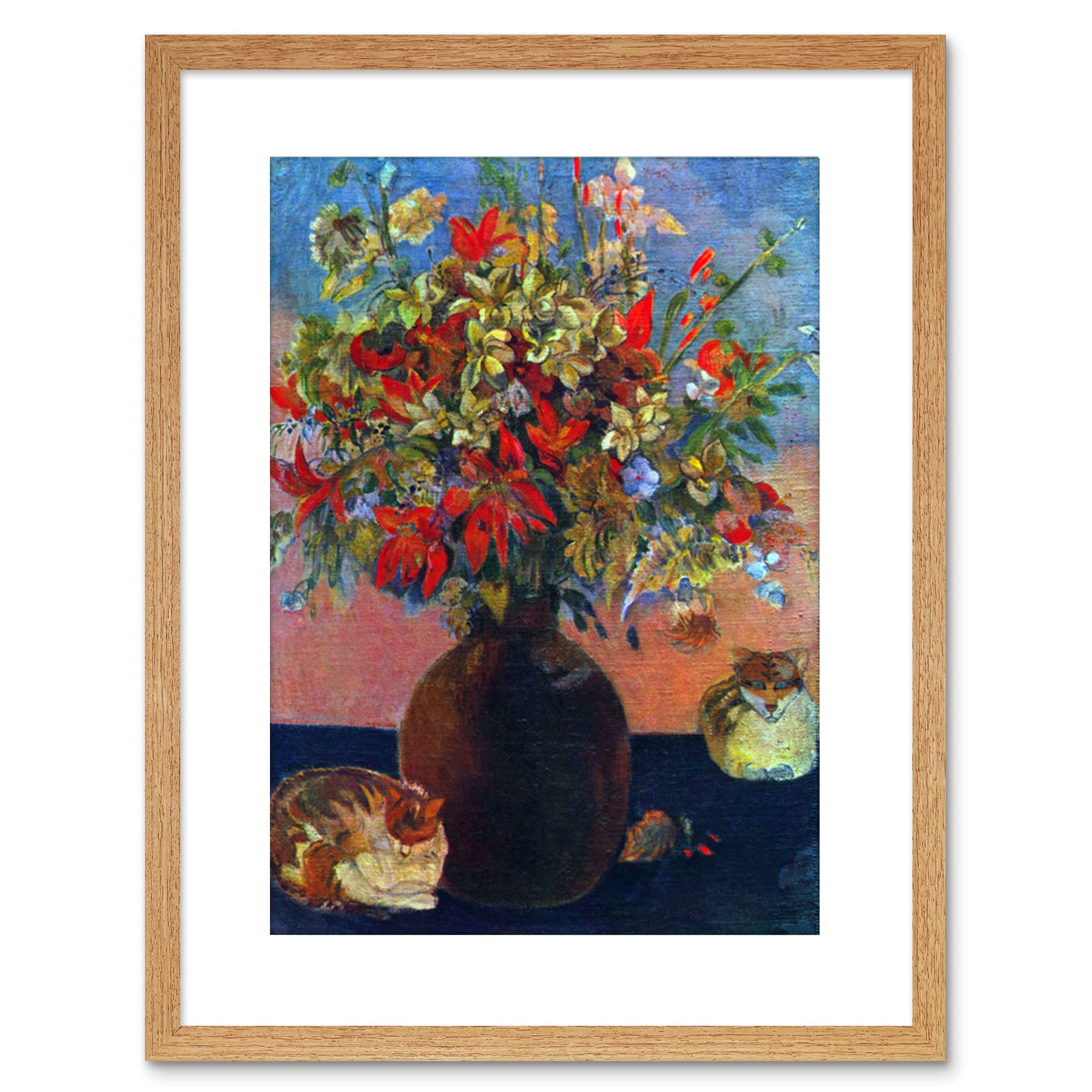 Wee Blue Coo Painting Gauguin Flowers Cats Old Master Framed Wall Art Print