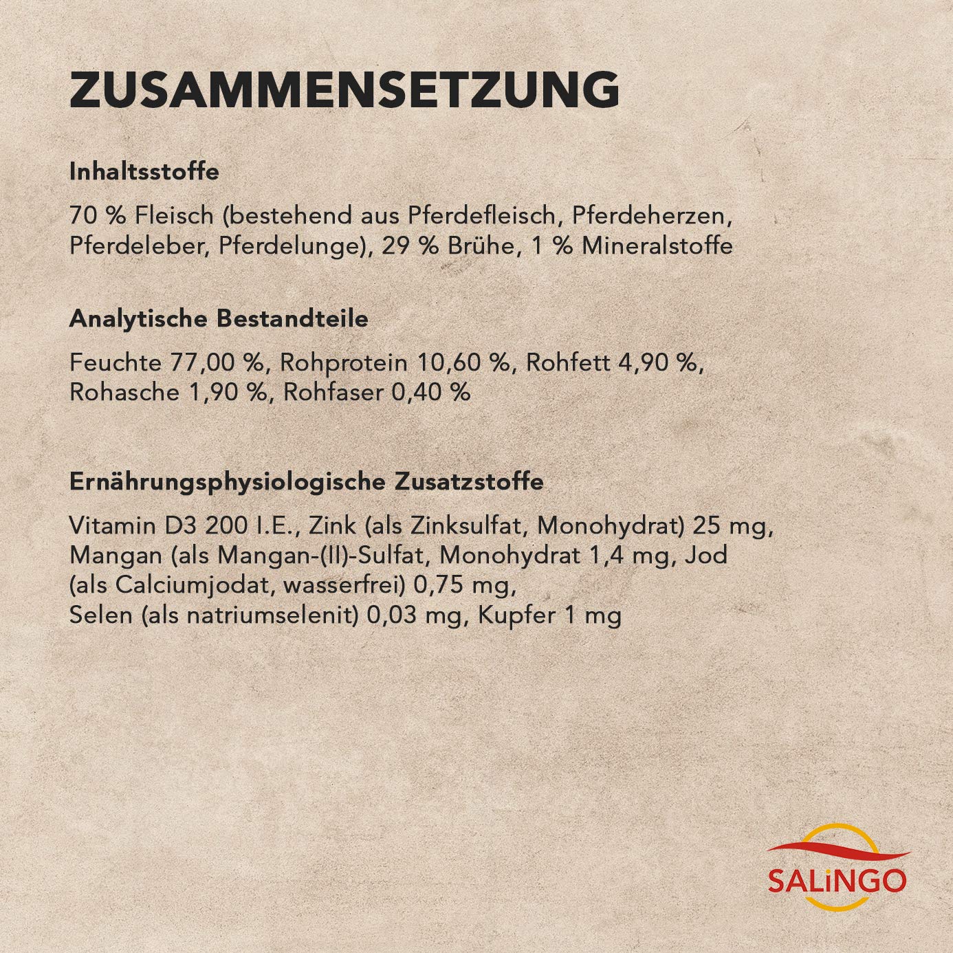 SALiNGO Premium Hundefutter nass Pferd PUR | Nassfutter für Hunde | getreidefrei | hoher Fleischanteil | hypoallergen | Barf Dosen