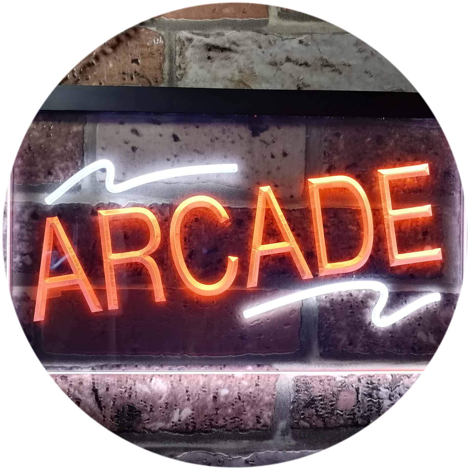 Arcade Game Room Man Cave Dual Color LED Neon Sign White & Orange