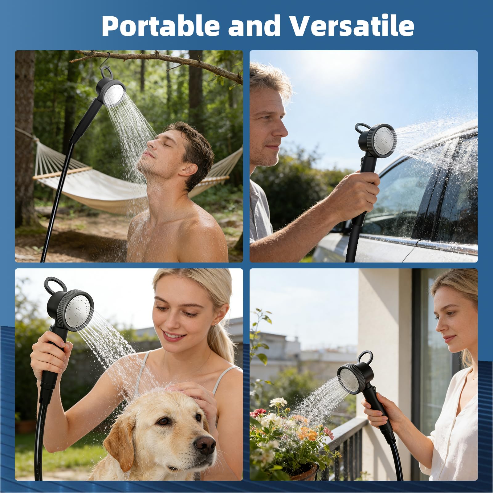 Uplayteck Douche Camping, 8000mAh 150mins Douche de Camping Portable avec Écran LED Intelligent et Indice d'étanchéité IPX8, USB Rechargeable Pompe Douche Portable pour Voyage, Animaux, Randonnée