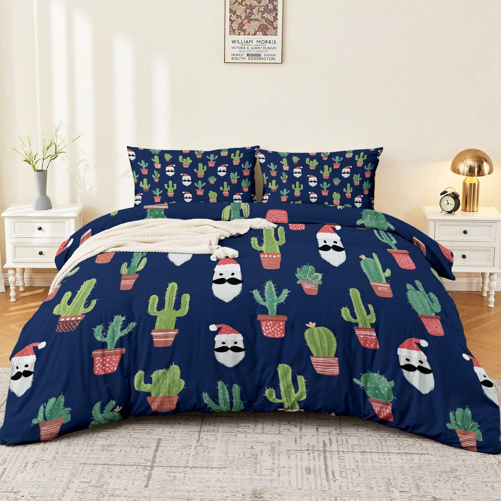 Generico Świąteczny zestaw poszewek na kołdrę z nadrukiem z motywem kaktusa - poszewka na kołdrę 230 x 220 cm z 2 poszewkami na poduszki i zamkiem błyskawicznym, wykonana z super miękkiej