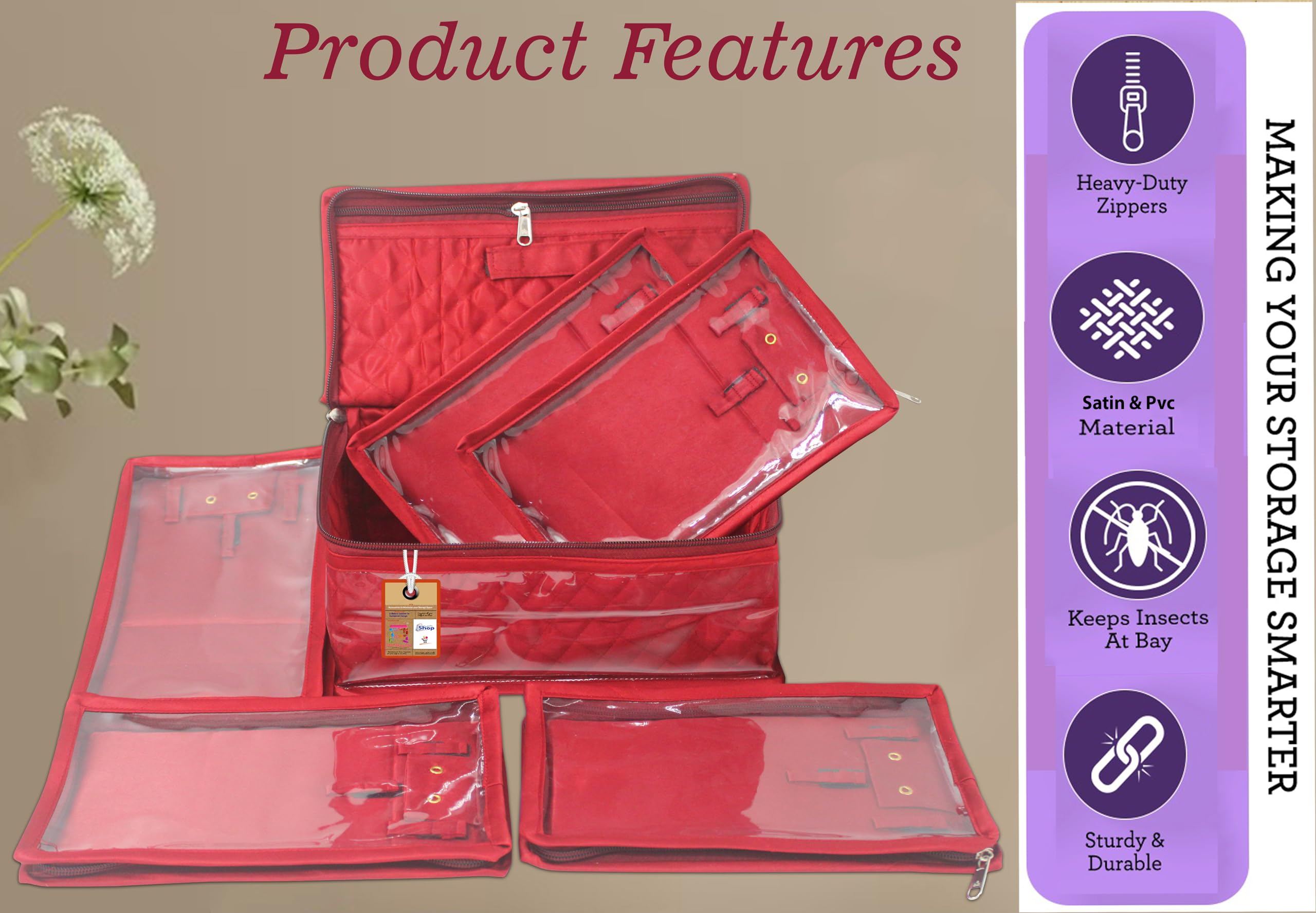atorakushon® Satin Makeup Pouches Cosmetic Necklace Earrings Vanity Jewellery Organiser for Women's (Maroon) 1
