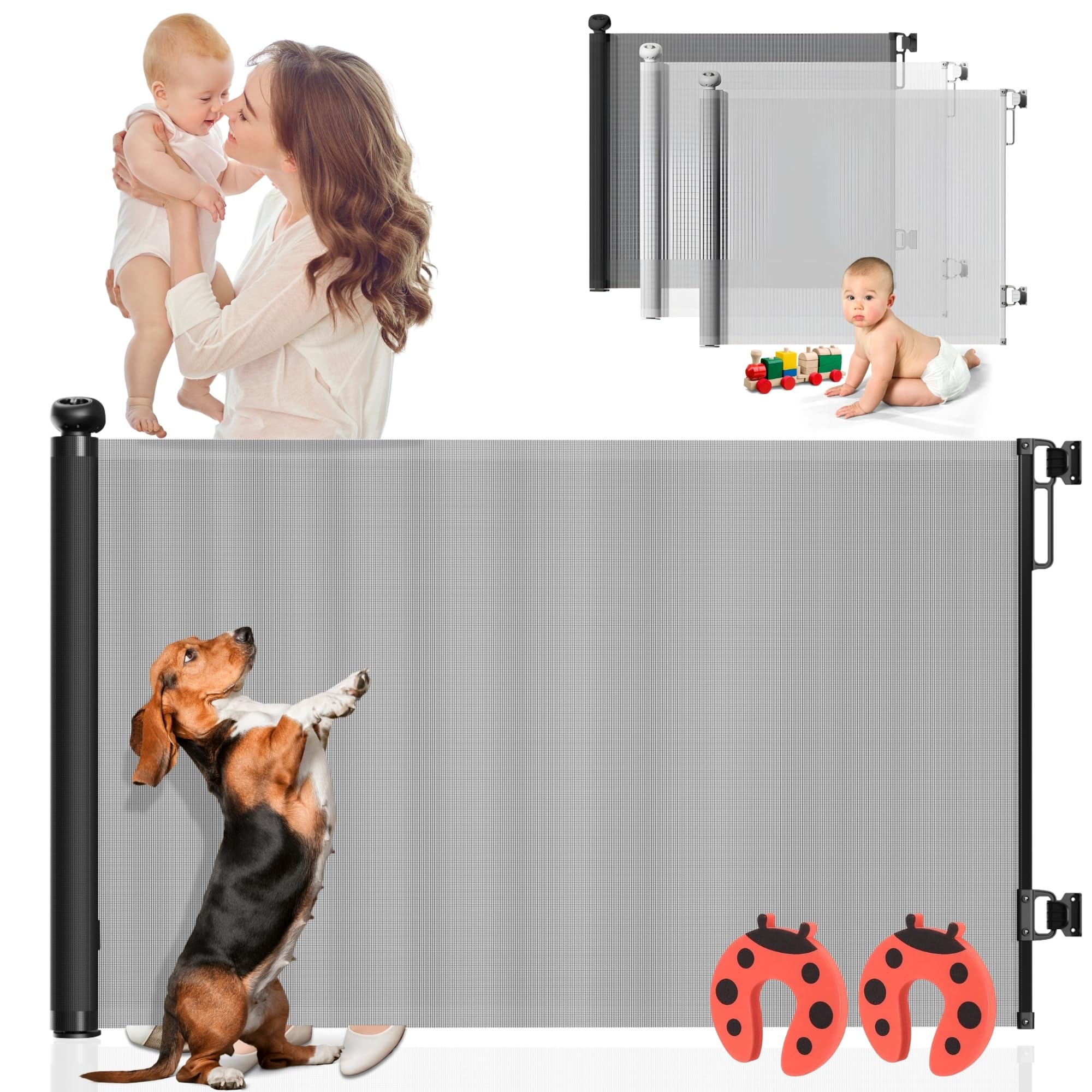 PARVULÍ Barrera Seguridad Niños Escalera Retráctil 0 a 140 cm + 2 Protectores de Puerta - Valla Seguridad Infantil - Barrera Perros Puerta - Puerta Escalera Bebe Seguridad - Interiores y Exteriores