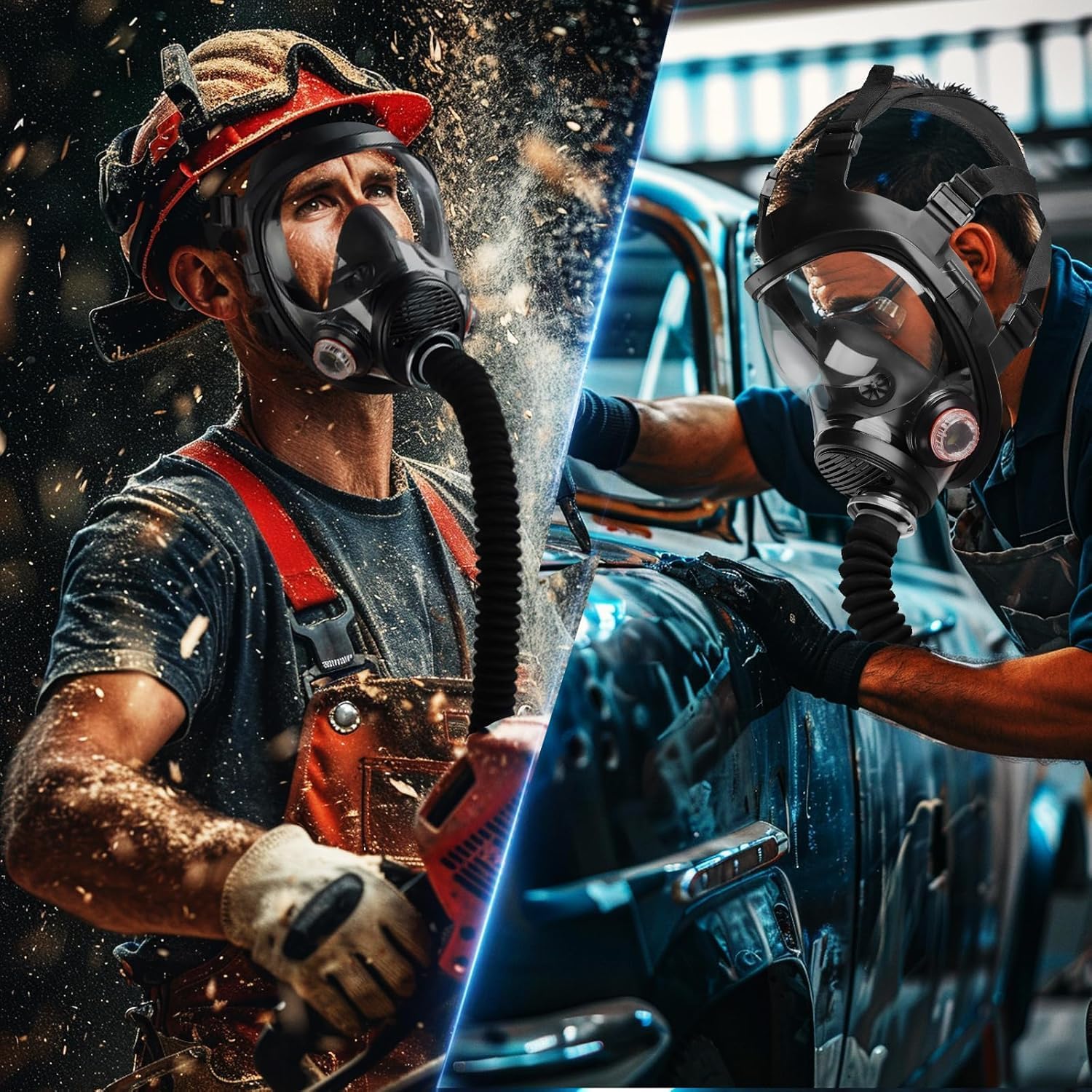 PAPR, Powered Air Purifying Respirators, Portable PAPR Respirator System with 40mm Gas Mask Filters, Supplied Air Respirator for Industry, Gas Mask for Gases Resin Paint