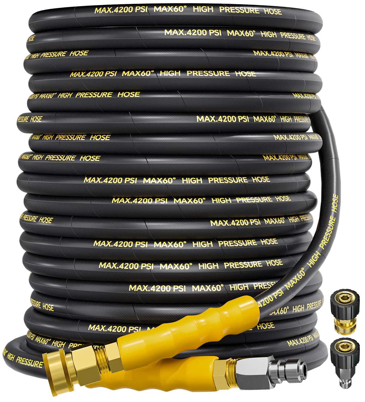 TechSweepPro 4200PSI Pressure Washer Hose 100FT with 3/8" Swivel Quick Connect for Cold/Hot Water, Kink Resistant Steel Wire Braided, Wear Resistant Power Washer Hose with 2 M22 14mm Adapter Set