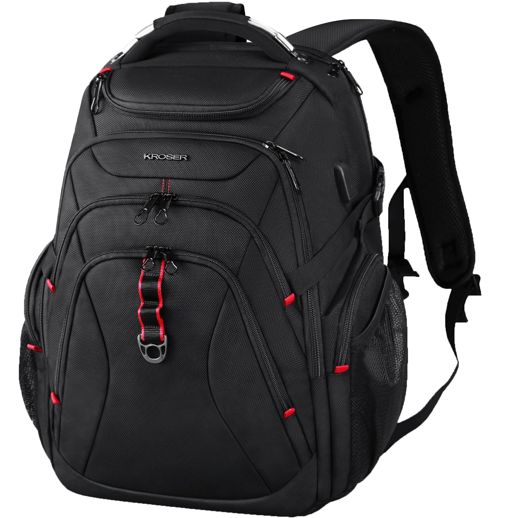 KROSER Travel Laptop Backpack 17.3 Inch XL Computer Backpack with Hard Shell Saferoom RFID Pockets Water-Repellent Business College Daypack Stylish Bag for Men/Women-Black