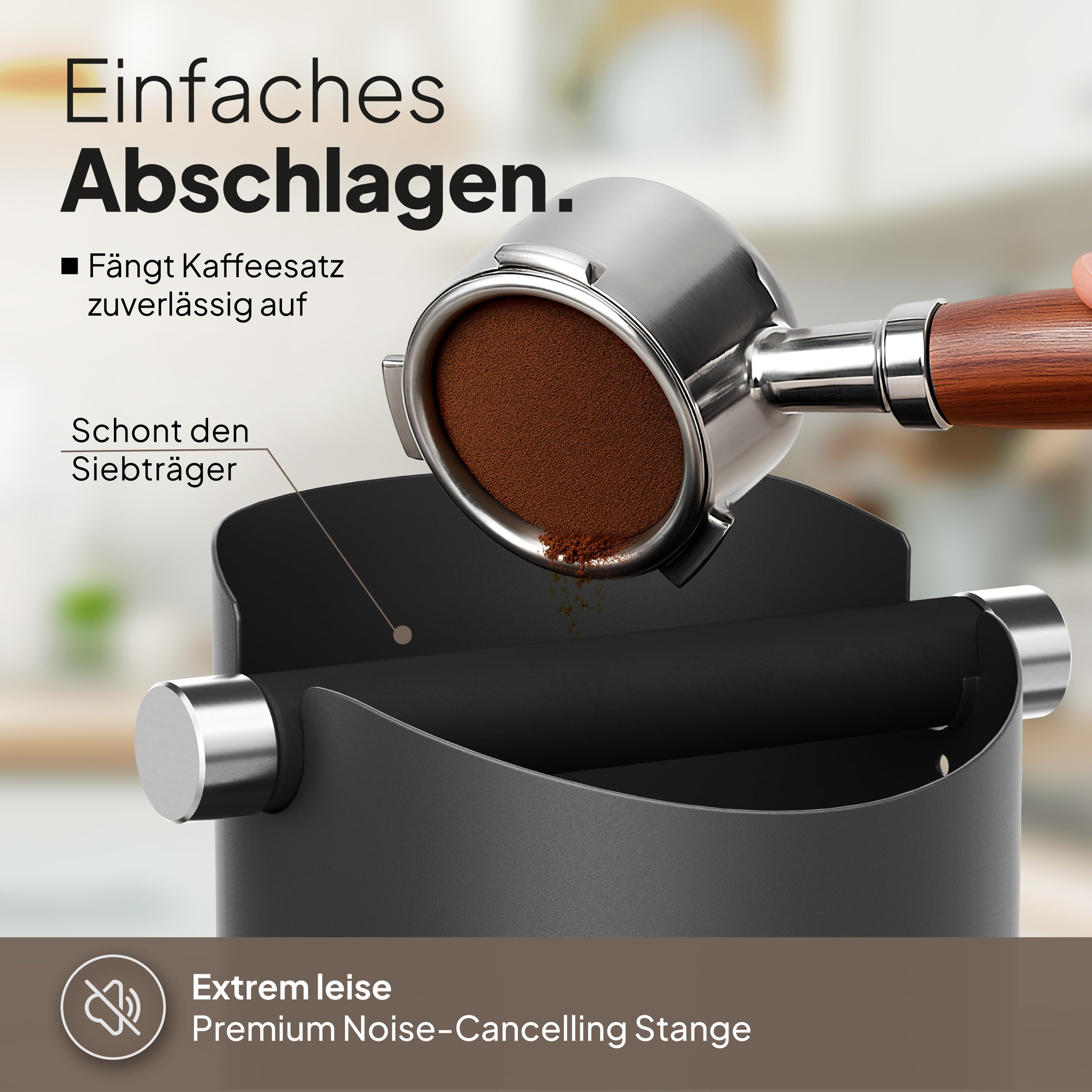 JODORA Abklopfbehälter für Siebträger aus hochwertigen Edelstahl standfest - Robuste Knock Box mit geräuschdämpfender Schlagstange ultra leise - Siebträger Zubehör mit einfacher Reinigung (Schwarz)