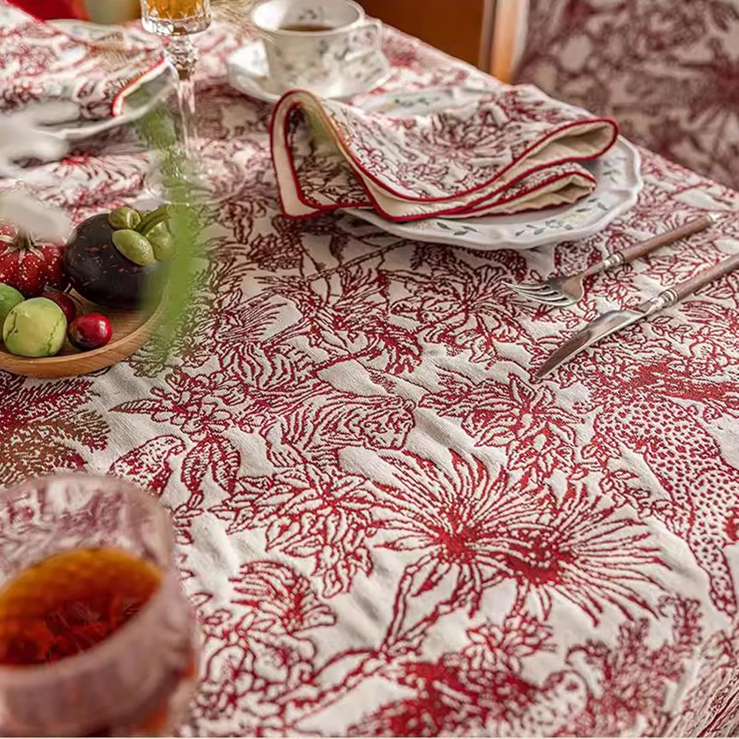 アンティーク 花柄刺繍 大判 テーブルクロス 167×118 アンティーク 花