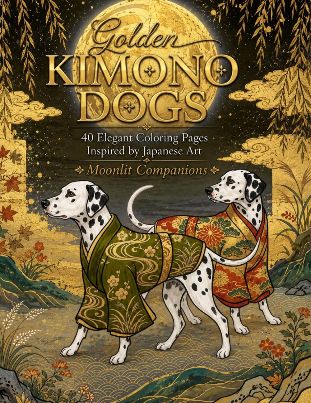 Golden Kimono Dogs: Moonlit Companions