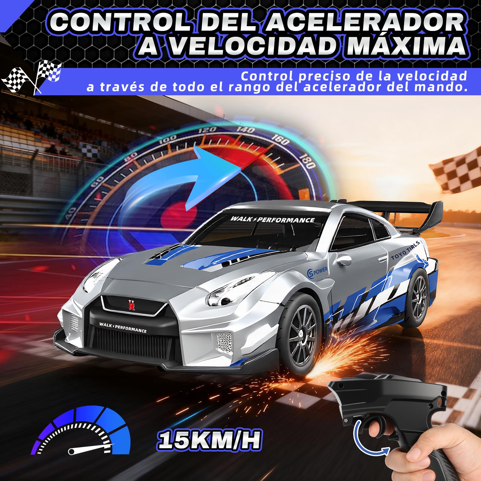 YOOHBERRYS Coche RC Drift Pro, 1:43 Mini RC Drift Car, 4WD Coche Radiocontrol con Giroscopios y Luces LED, 15km/h, Coche Teledirigido de Juguete para Niños de 14+ Años (Gris)