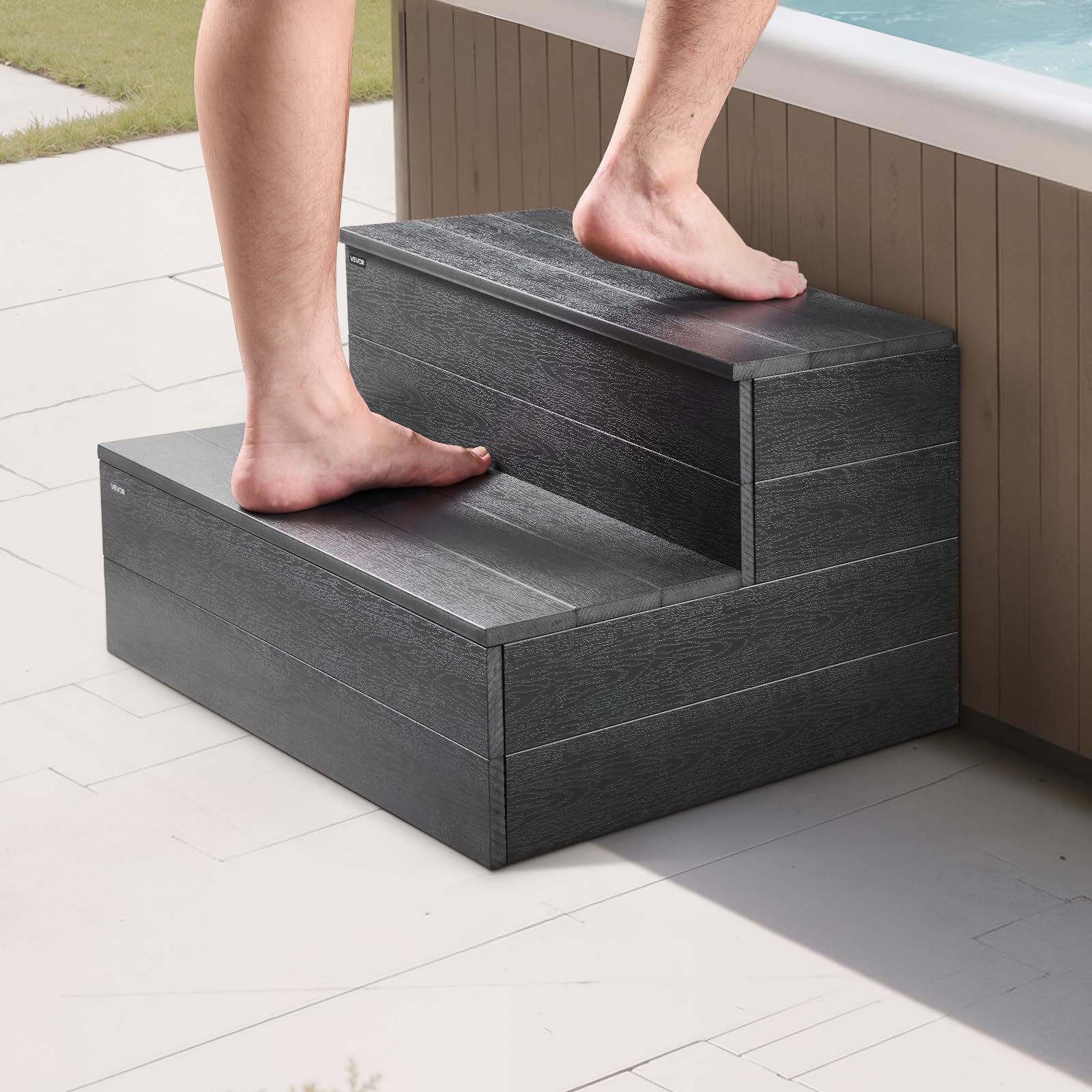 VEVOR Scala per Vasca Idromassaggio, a 2 Gradini, Scala per Piscina Gonfiabile Fuori Terra in HIPS, Larga 635 mm, Carico 272,2 kg, per Veranda, Patio, Terrazza, Camper, Grigio Grafite